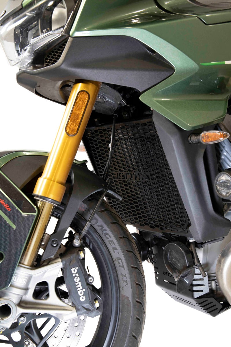 Isotta Radiator Guard | Black | Moto Guzzi V100 Mandello S 2023>2024 - Pyramid Motorcycle Accessories