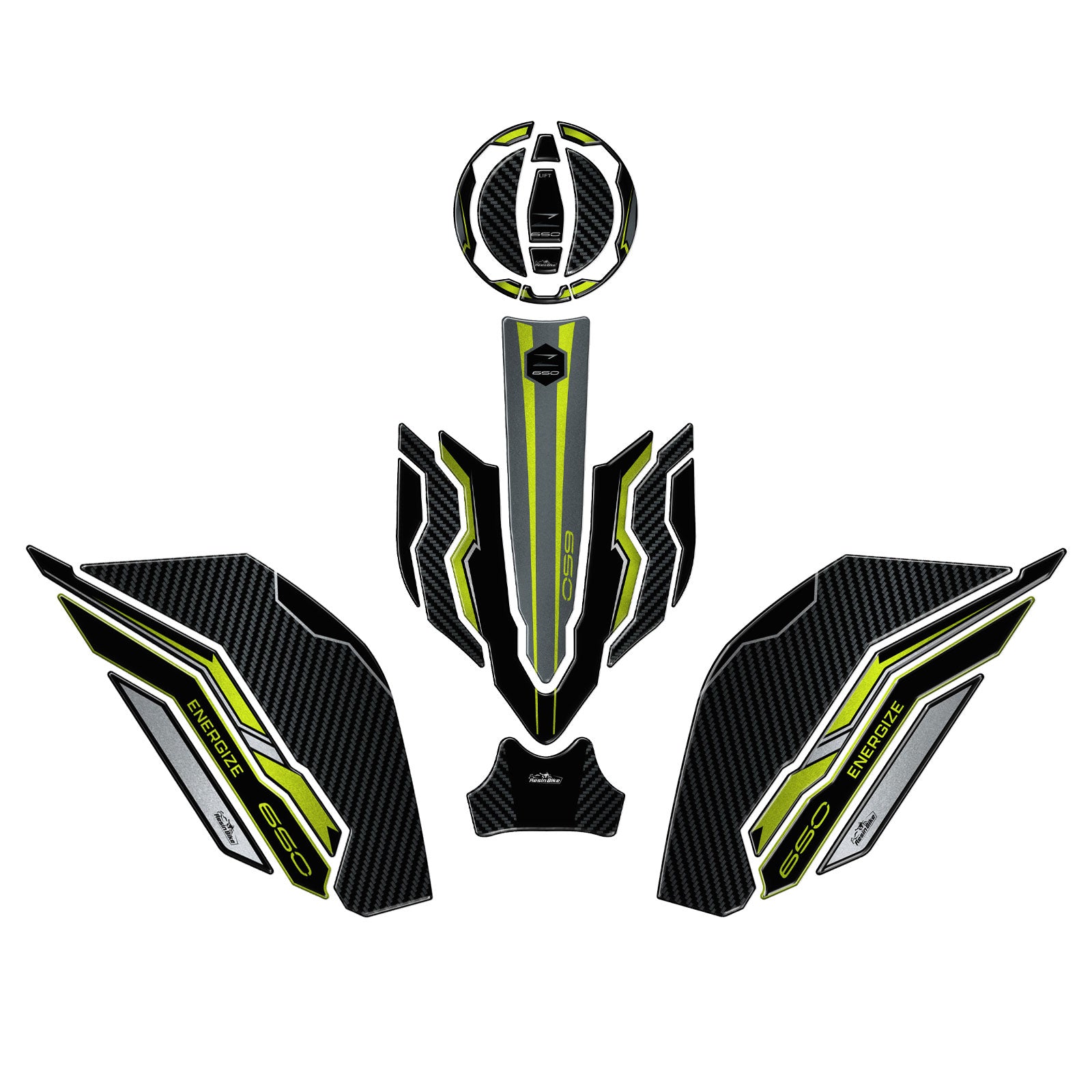 Resin Bike 3D Motorcycle Stickers - Basic Kit | Kawasaki Z 650 2020>2024 - Pyramid Motorcycle Accessories