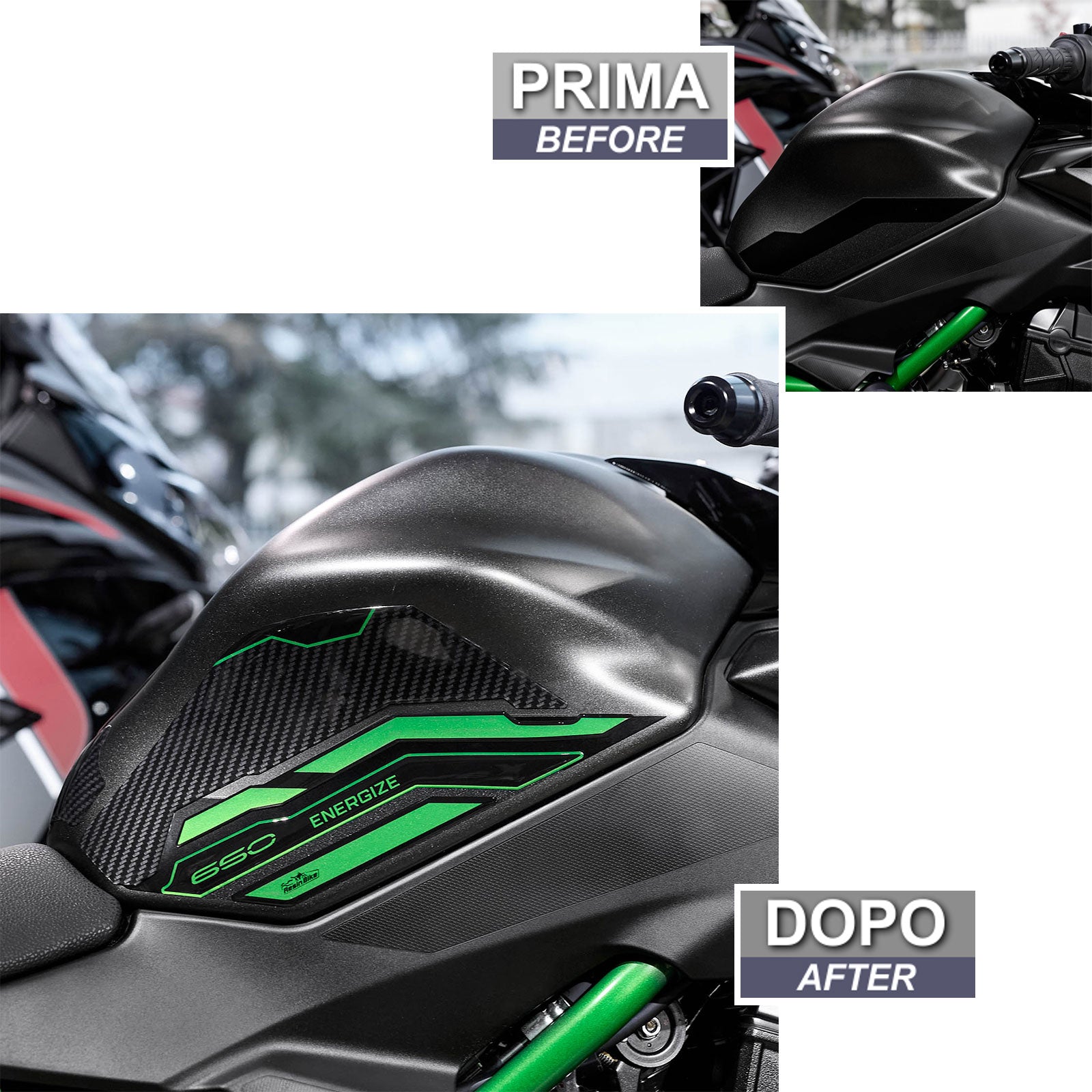 Resin Bike 3D Motorcycle Stickers - Tank Sides | Kawasaki Z 650 2020>2025 - Pyramid Motorcycle Accessories