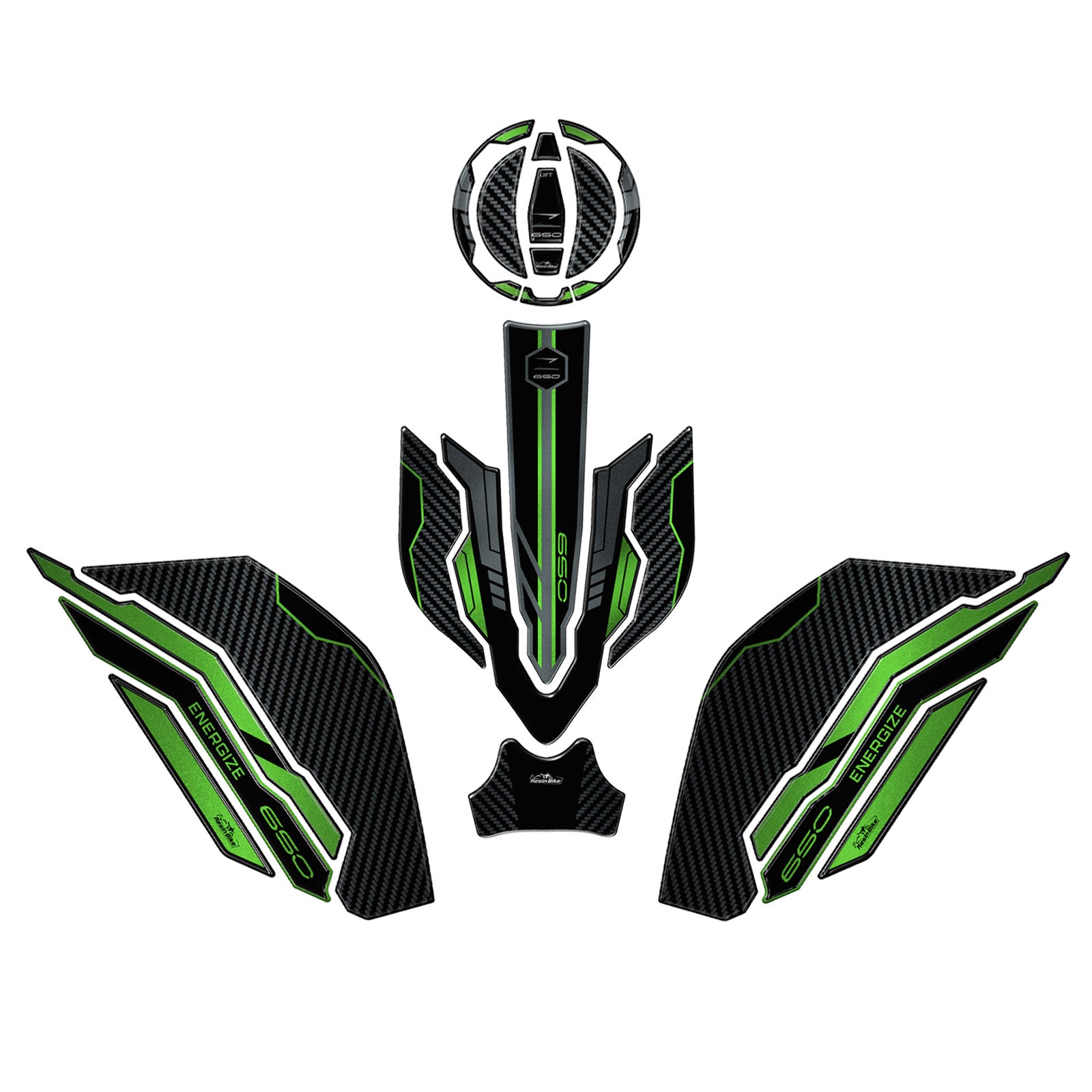 Resin Bike 3D Motorcycle Stickers - Basic Kit | Kawasaki Z 650 2020>2025 - Pyramid Motorcycle Accessories