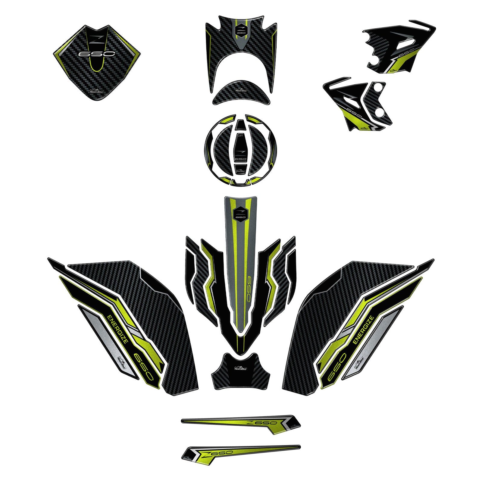Resin Bike 3D Motorcycle Stickers - Full Kit | Kawasaki Z 650 2020>2024 - Pyramid Motorcycle Accessories