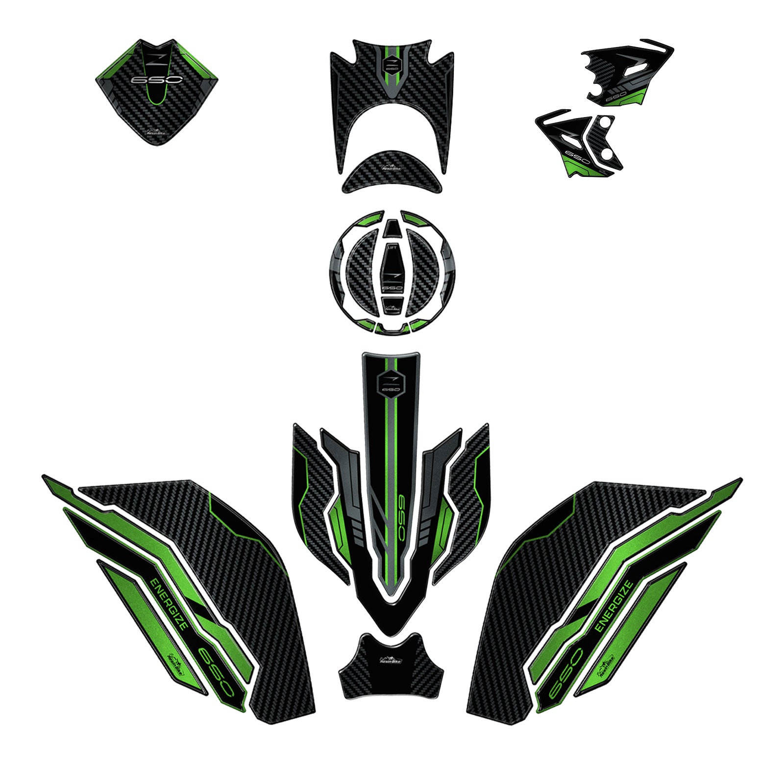Resin Bike 3D Motorcycle Stickers - Tank Kit | Kawasaki Z 650 2020>2025 - Pyramid Motorcycle Accessories