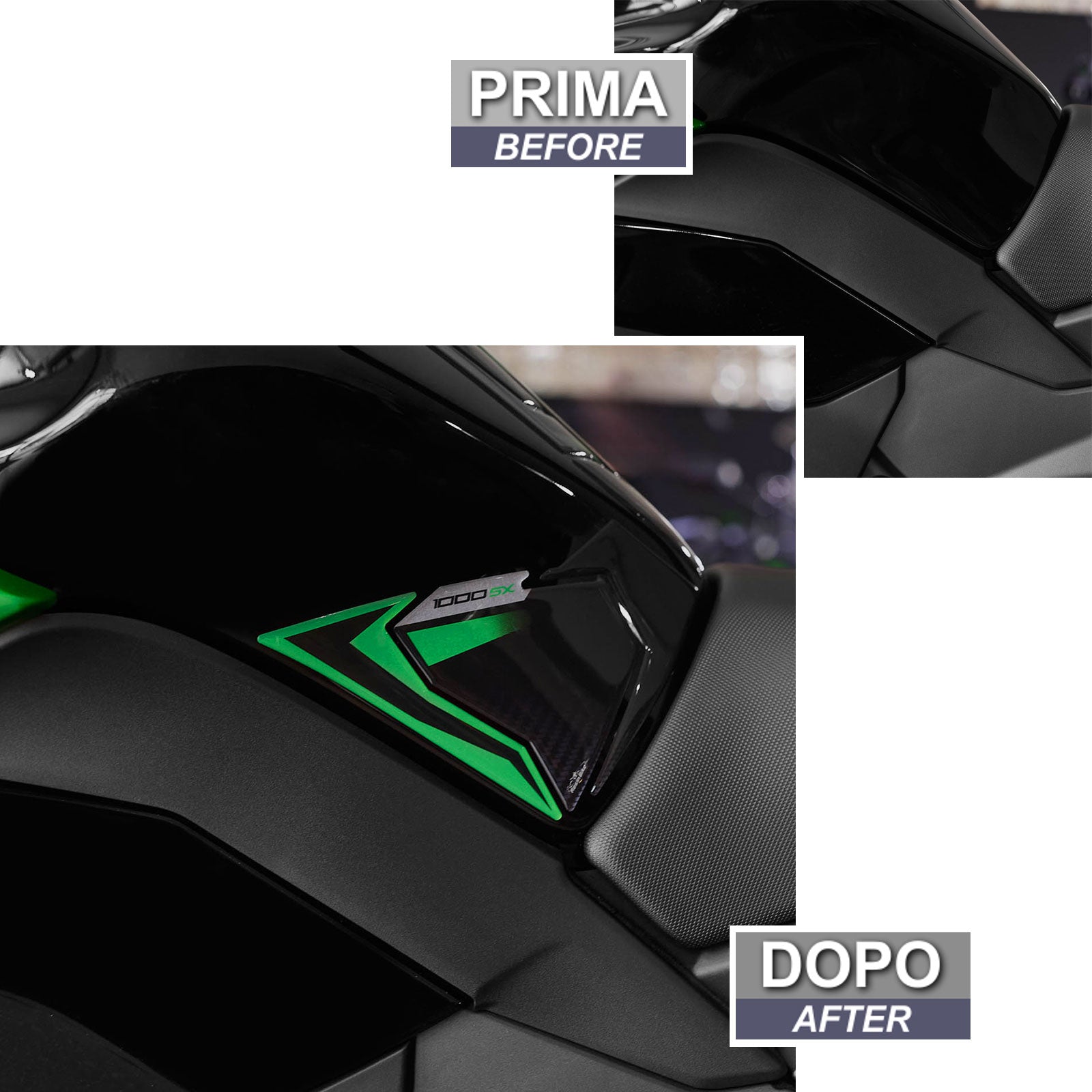 Resin Bike 3D Motorcycle Stickers - Tank Sides | Kawasaki Ninja 1000 SX/SX SE/Tourer 2021>2025 - Pyramid Motorcycle Accessories