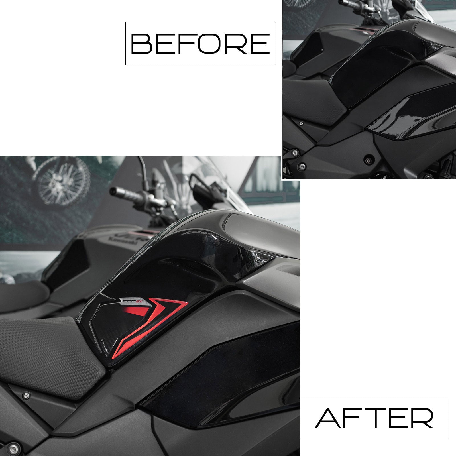 Resin Bike 3D Motorcycle Stickers - Tank Sides | Kawasaki Ninja 1000 SX / SX SE / Tourer 2021>2024 - Pyramid Motorcycle Accessories