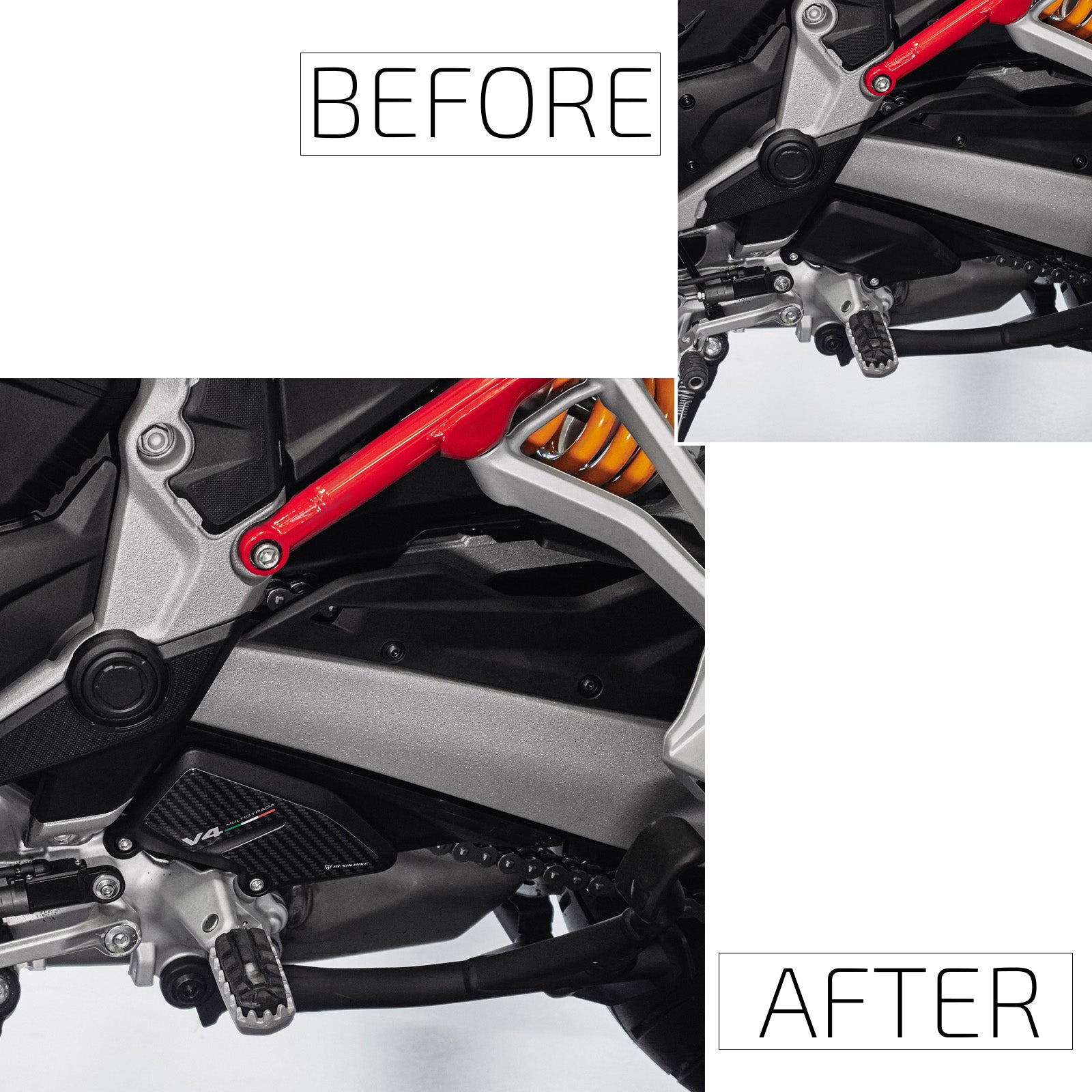 Resin Bike 3D Motorcycle Stickers - Heel Pads | Ducati Multistrada V4/V4S 2021>2024 - Pyramid Motorcycle Accessories