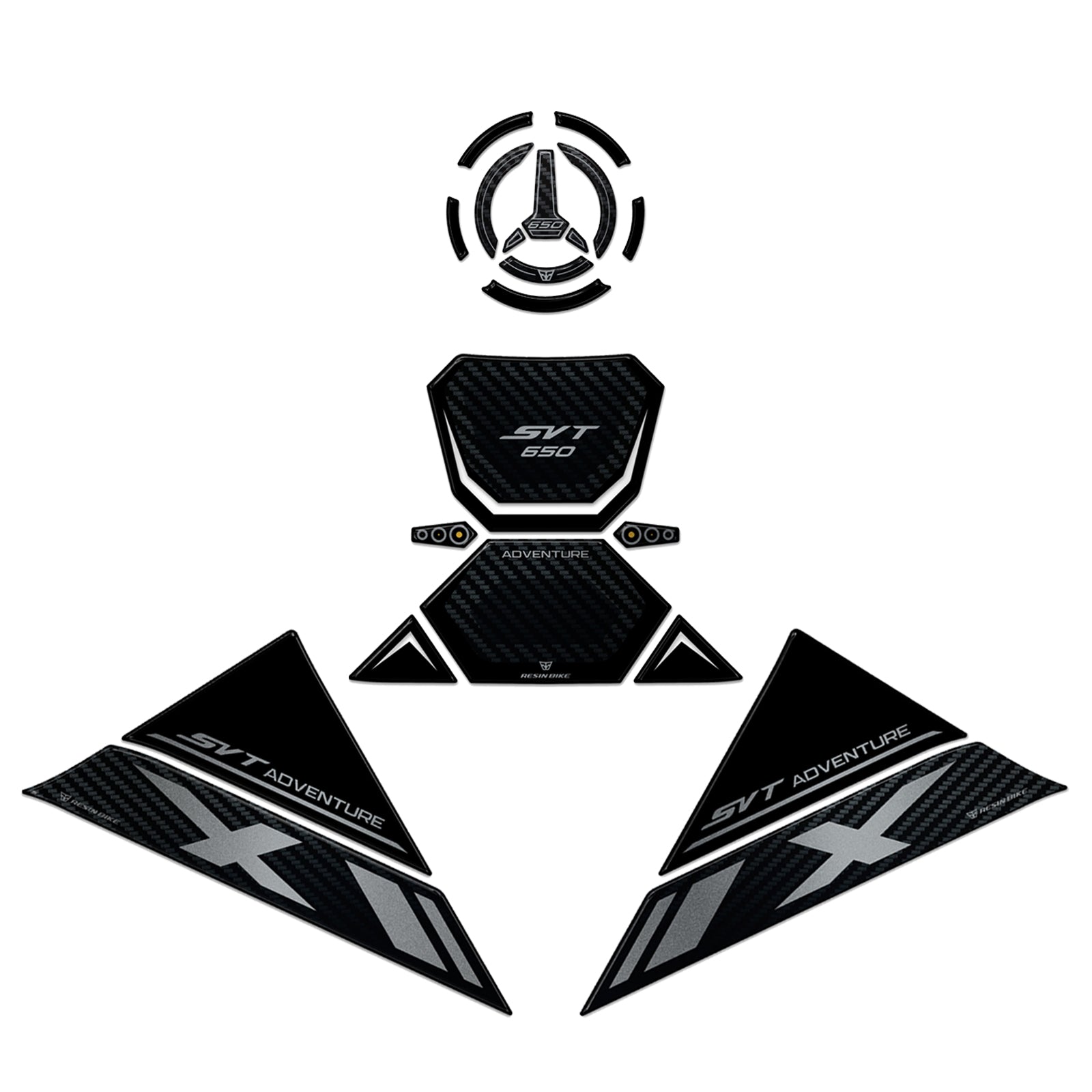 Resin Bike 3D Motorcycle Stickers - Basic Kit | QJMotor SVT 650 X 2024>Current - Pyramid Motorcycle Accessories