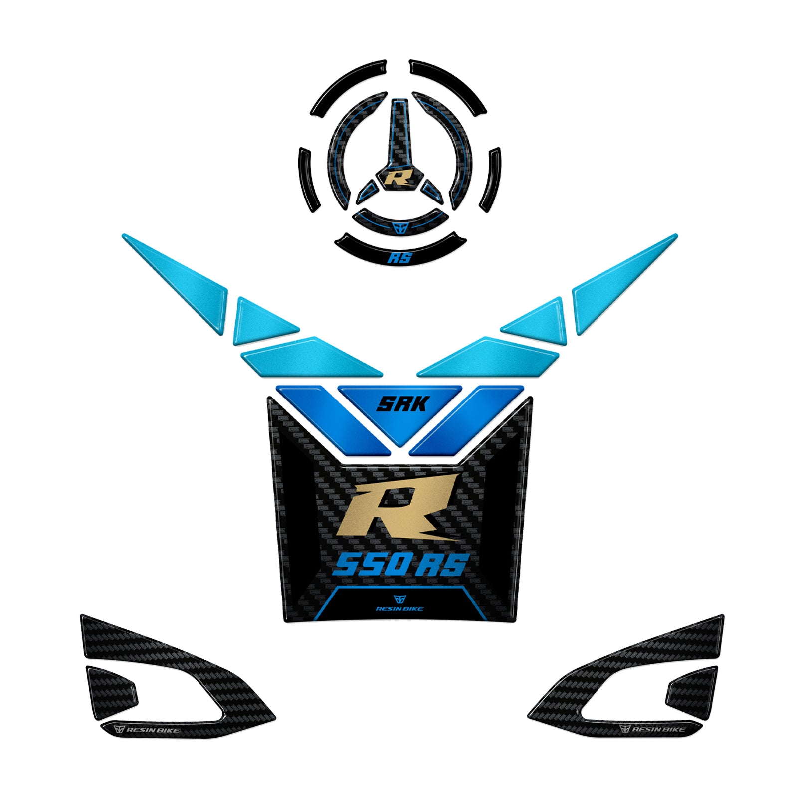 Resin Bike 3D Motorcycle Stickers - Basic Kit | QJMotor SRK 550 RS 2024>2025 Blue - Pyramid Motorcycle Accessories