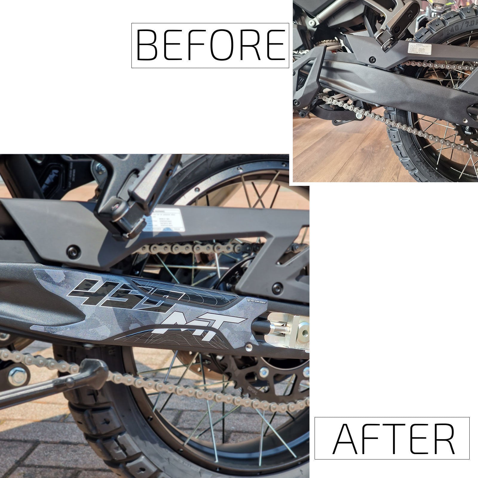 Resin Bike 3D Motorcycle Stickers - Swingarm | CFMoto 450 MT 2024>2026 - Pyramid Motorcycle Accessories