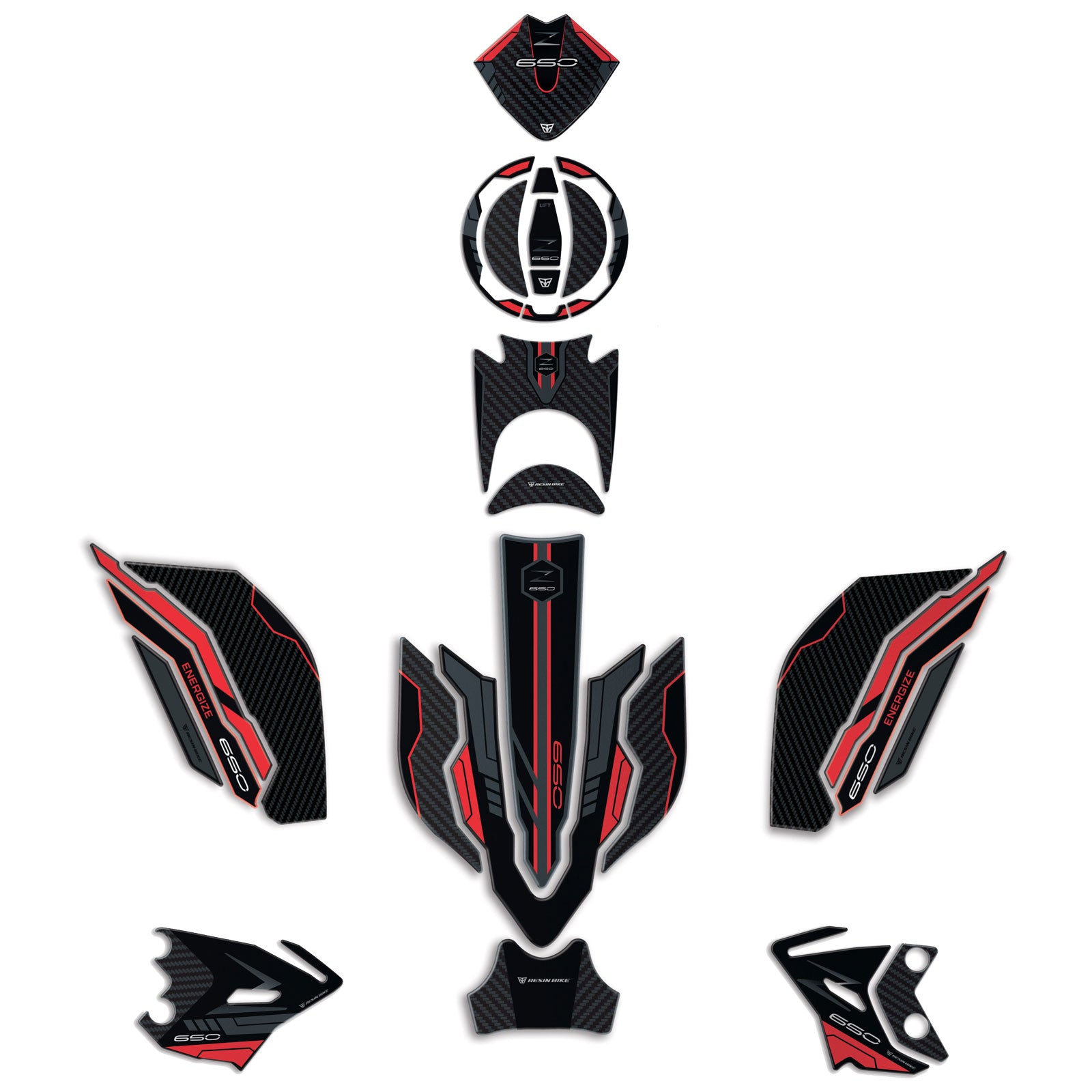 Resin Bike 3D Motorcycle Stickers - Tank Kit | Kawasaki Z 650 2021>2025 - Pyramid Motorcycle Accessories