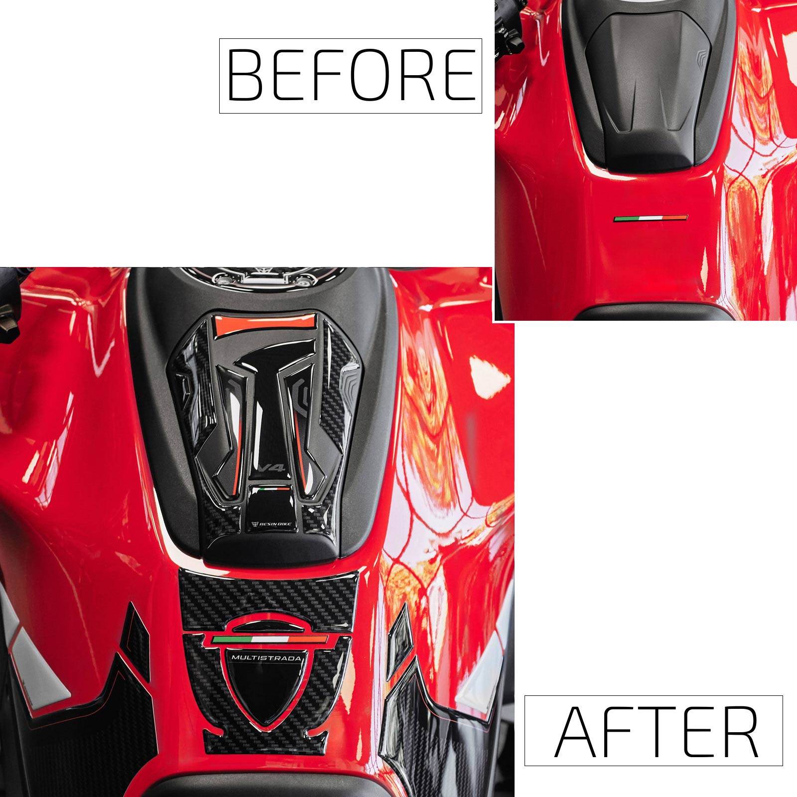 Resin Bike 3D Motorcycle Stickers - Tank Pad | Ducati Multistrada V4/V4 S 2024>2026 - Pyramid Motorcycle Accessories