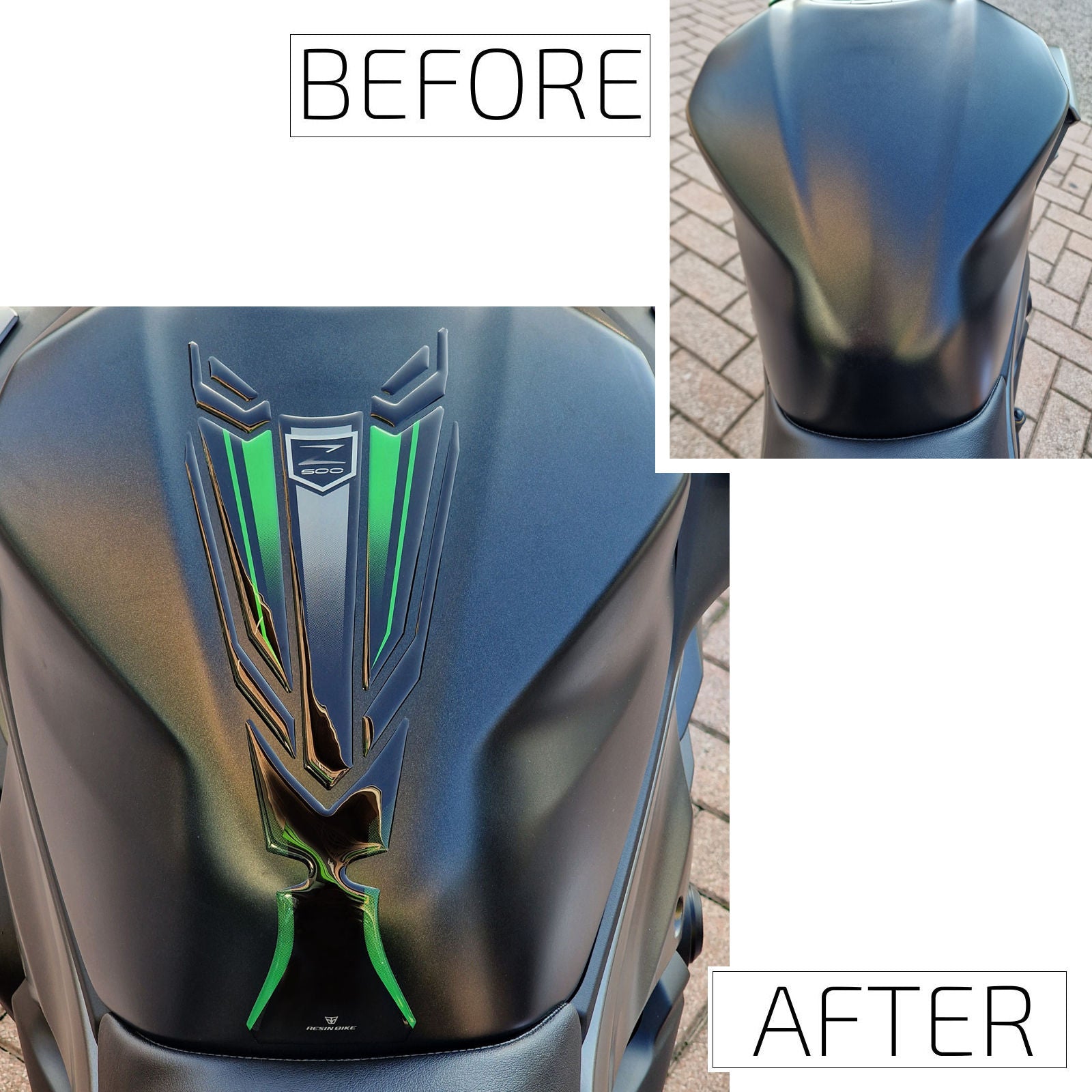 Resin Bike 3D Motorcycle Stickers - Tank Pad | Kawasaki Z 500 2024>2026 - Pyramid Motorcycle Accessories