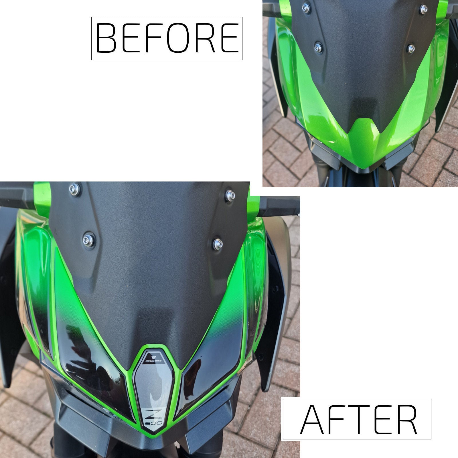 Resin Bike 3D Motorcycle Stickers - Front Fender | Kawasaki Z 500 2024>2026 - Pyramid Motorcycle Accessories