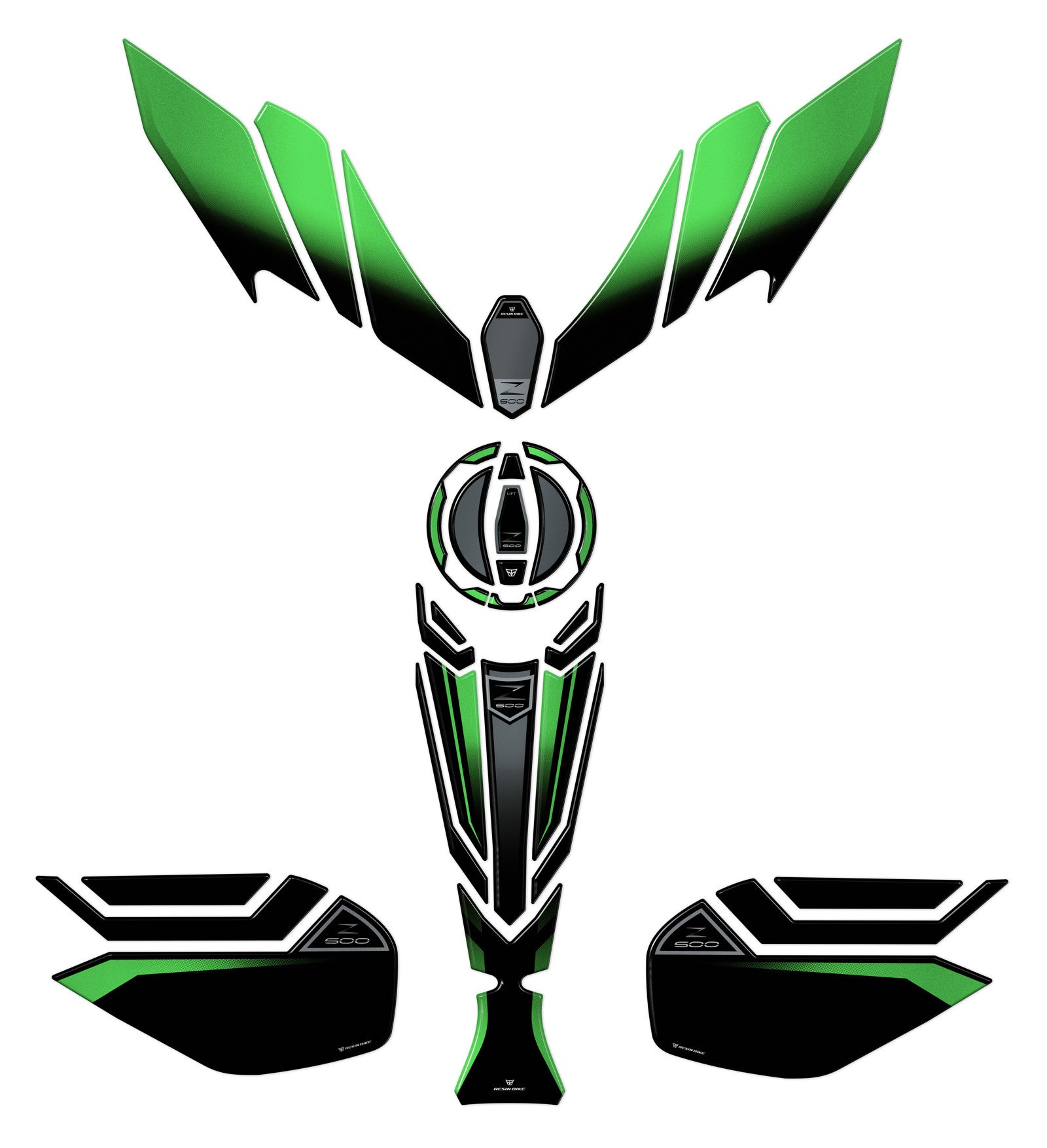 Resin Bike 3D Motorcycle Stickers - Full Kit | Kawasaki Z 500 2024>2026 - Pyramid Motorcycle Accessories