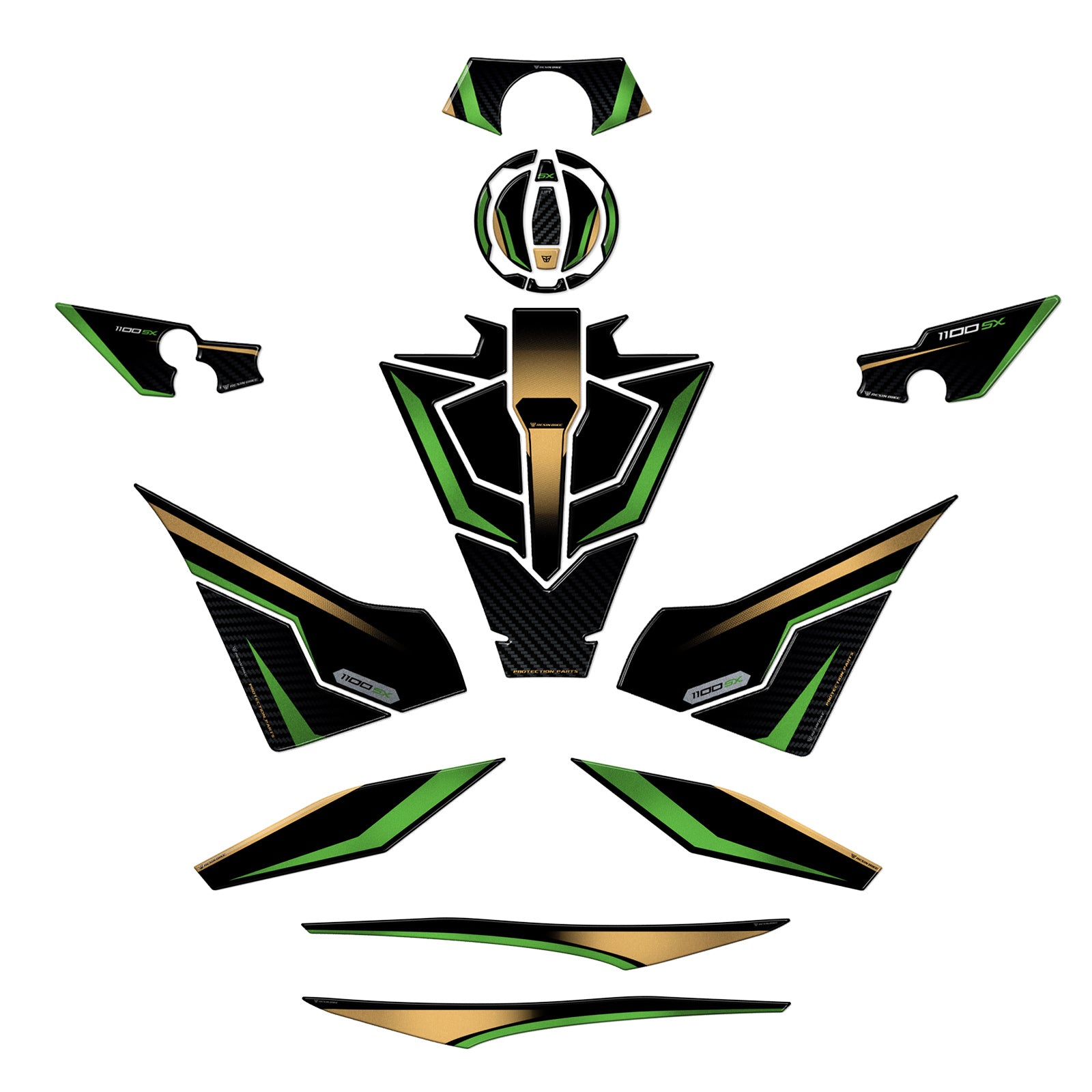 Resin Bike 3D Motorcycle Stickers - Full Kit | Kawasaki Ninja 1100 SX SE 2025>Current - Pyramid Motorcycle Accessories