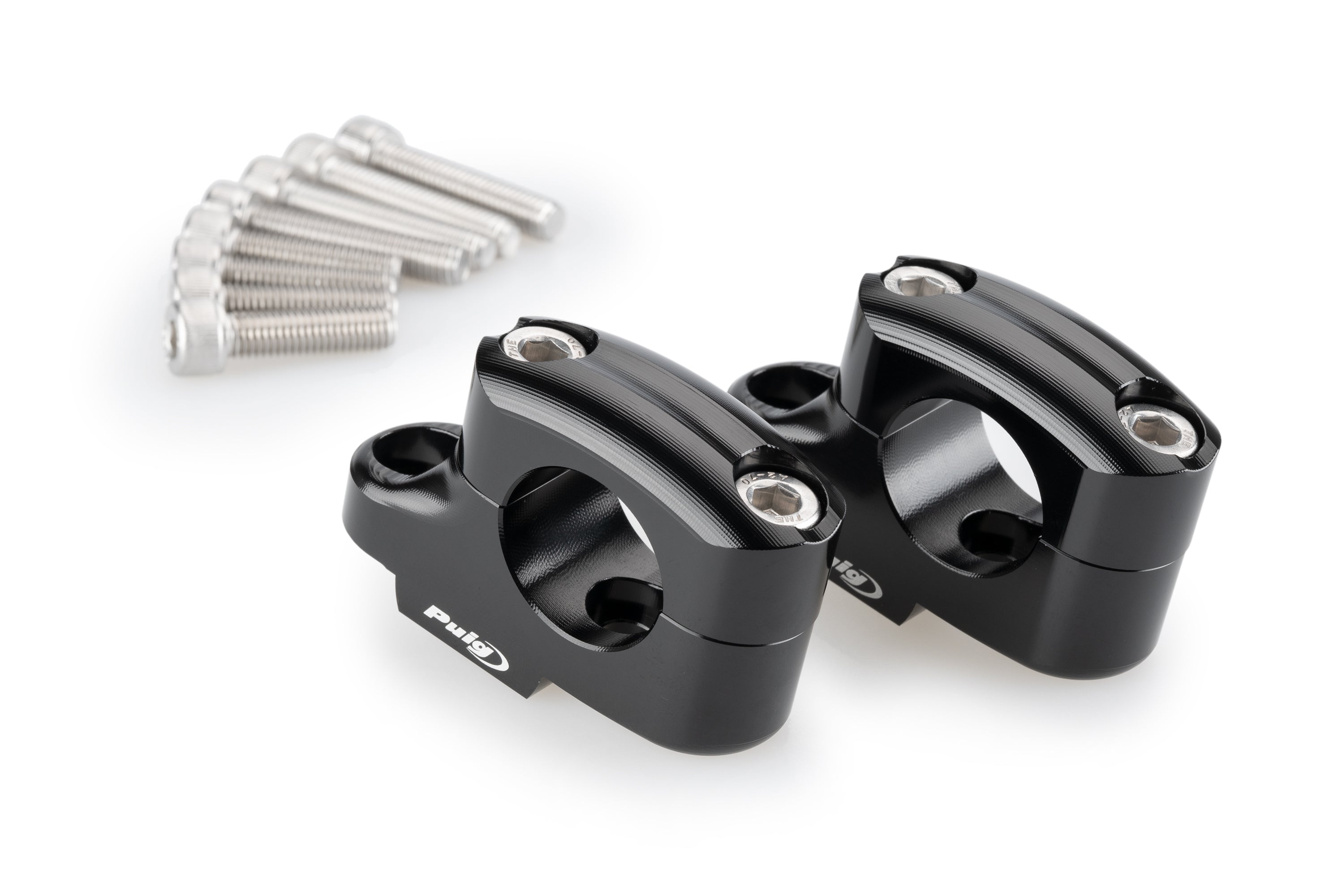 Puig Pullback Handlebar Risers - 25mm Rise / 16mm Back | Black | Fits Various Models - Pyramid Motorcycle Accessories
