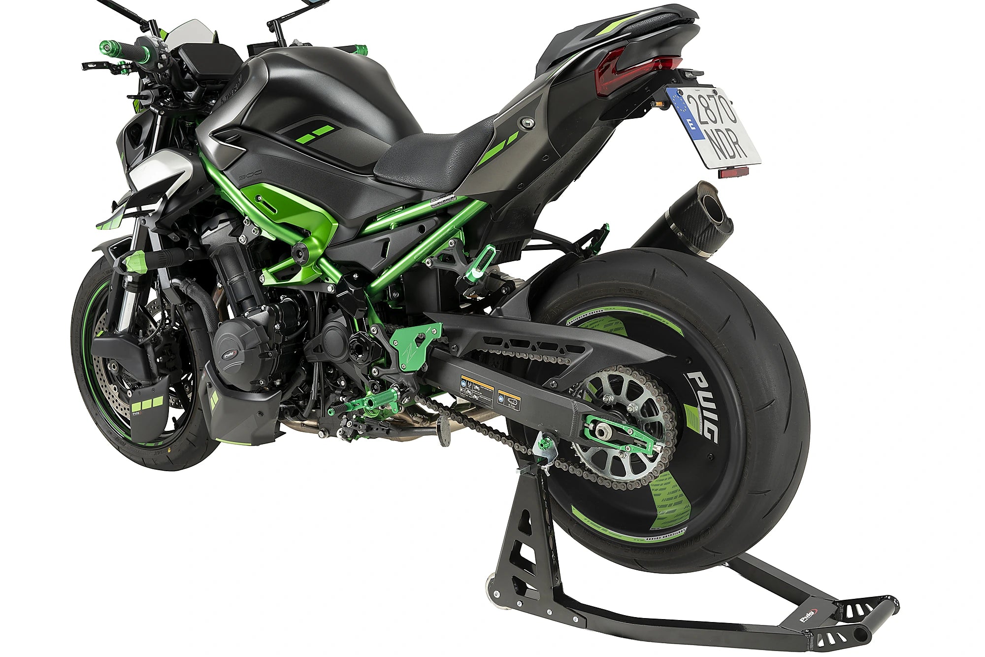 Puig Aluminium Rear Paddock Stand for Conventional Swingarm - Black - Pyramid Motorcycle Accessories