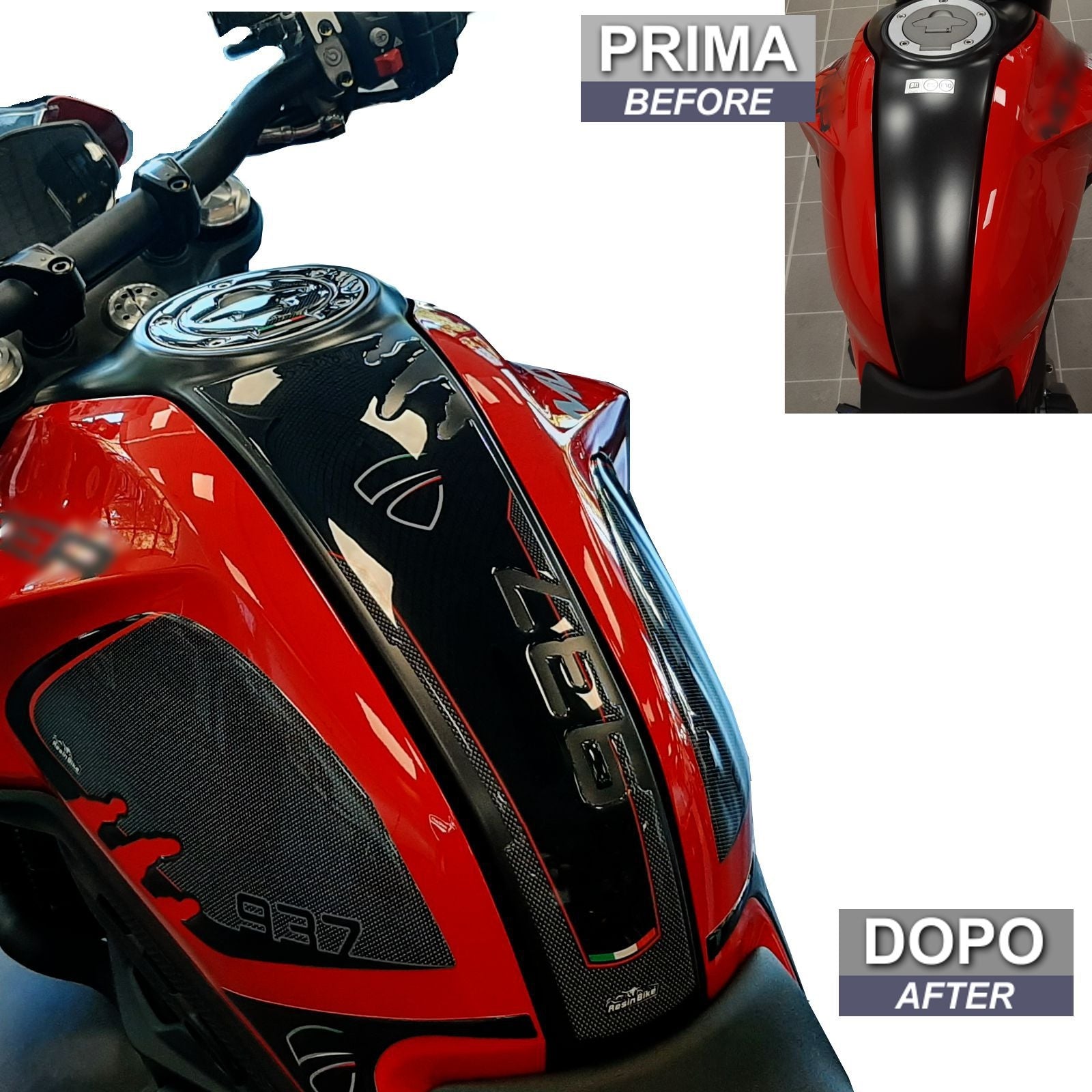 Resin Bike 3D Motorcycle Stickers - Tank Pad | Ducati Monster 937/937+ 2021>2025 - Pyramid Motorcycle Accessories