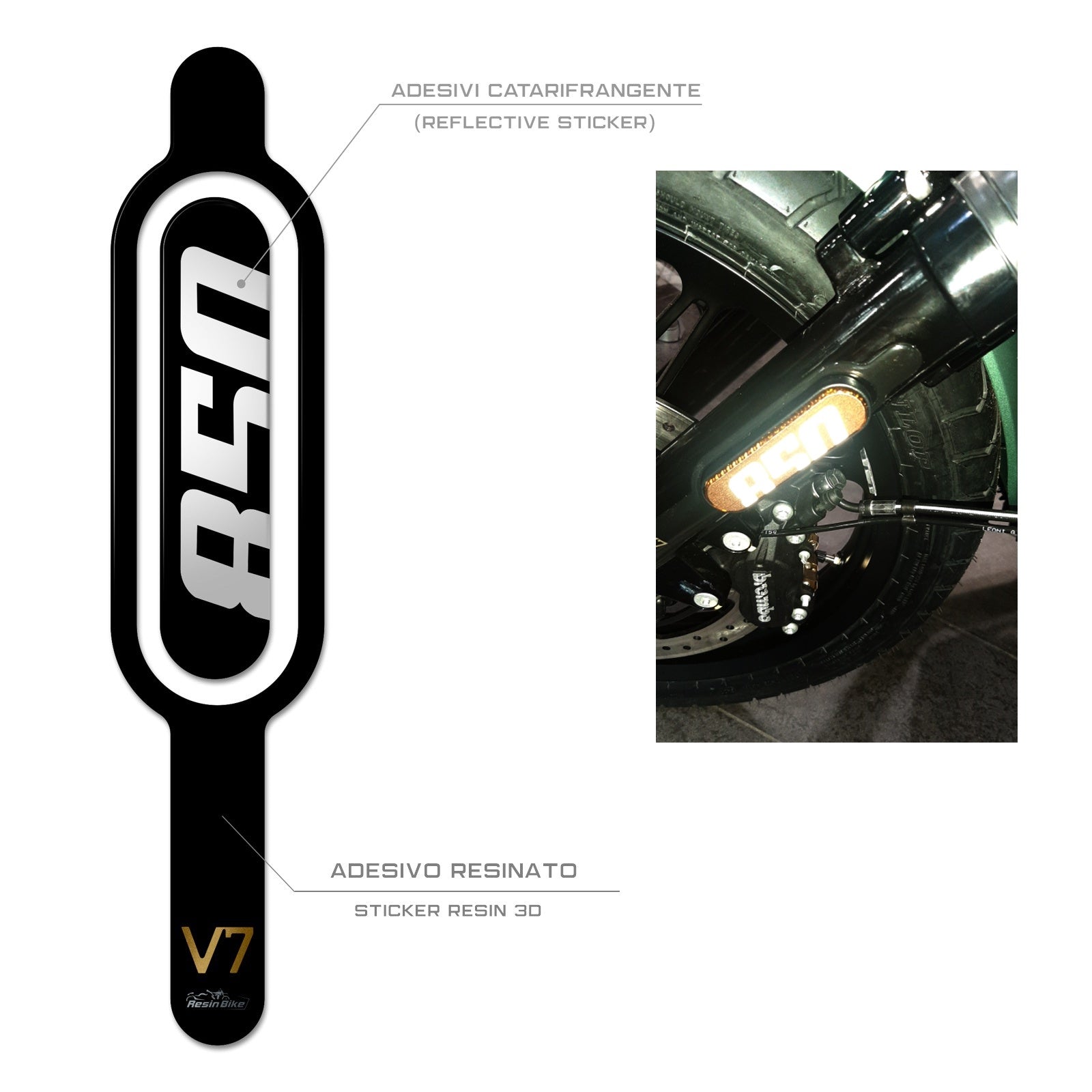 Resin Bike 3D Motorcycle Stickers - Side Panels | Moto Guzzi V7 2021>Current - Pyramid Motorcycle Accessories