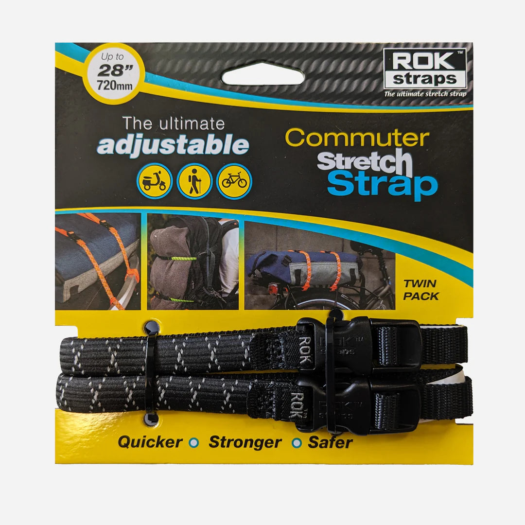 ROKStraps Commuter Stretch Luggage Straps - 2 Pack (332) | Black Reflective - Pyramid Motorcycle Accessories