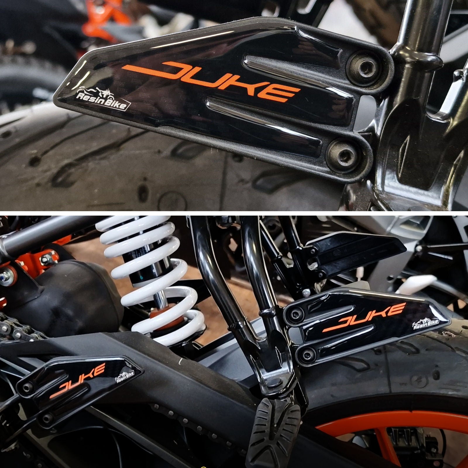 Resin Bike 3D Motorcycle Stickers - Heel Pads | KTM 125/200/250/390 Duke 2018>2023 - Pyramid Motorcycle Accessories