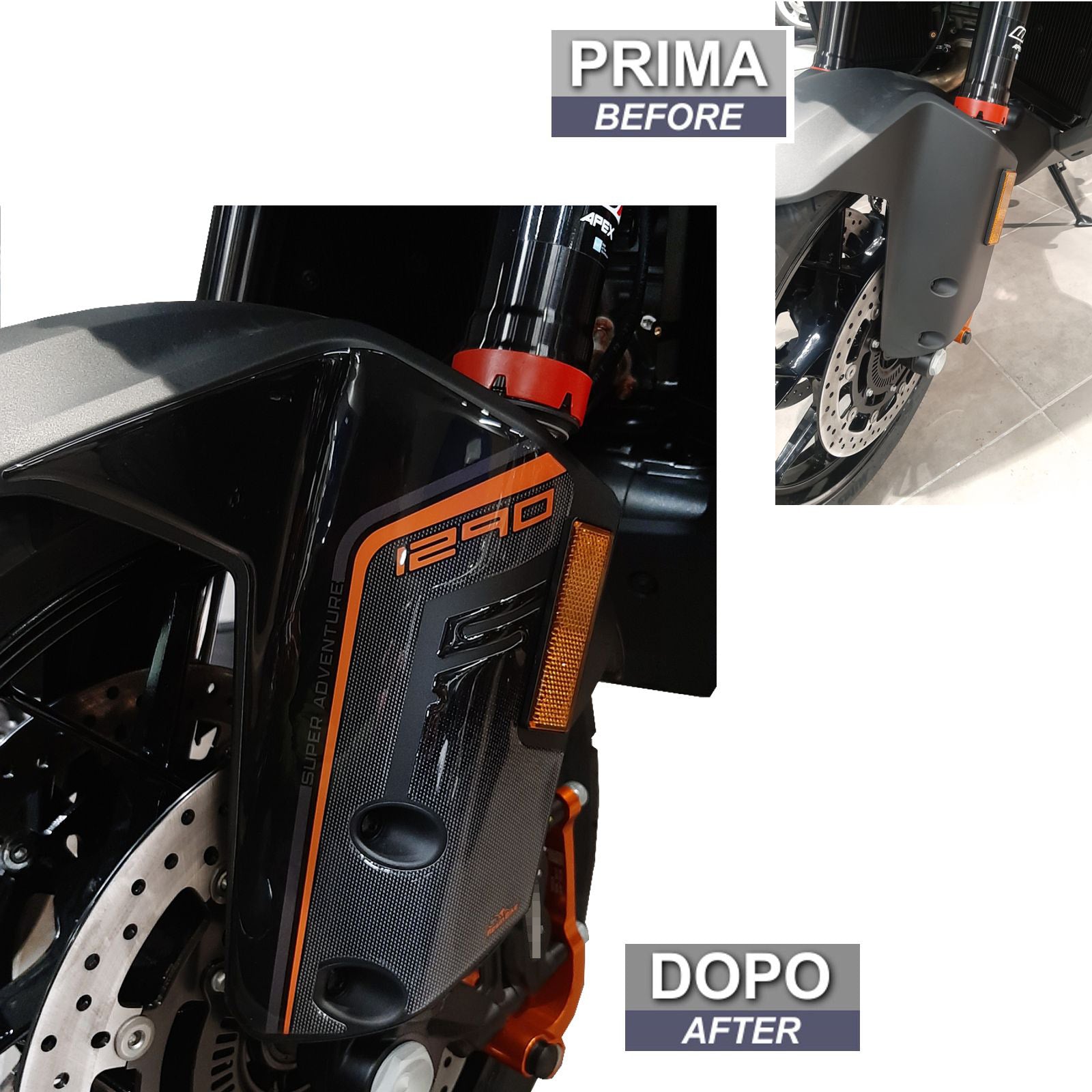 Resin Bike 3D Motorcycle Stickers - Front Fender Sides | KTM 1290 Super Adventure S 2021>2025 - Pyramid Motorcycle Accessories