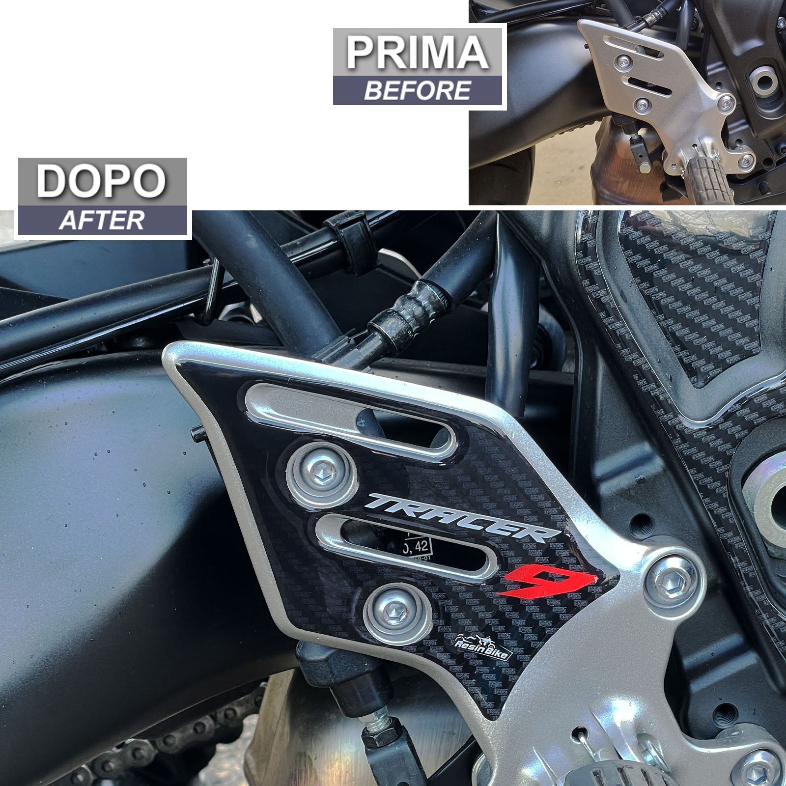 Resin Bike 3D Motorcycle Stickers - Heel Pads | Yamaha Tracer 9/9GT 2021>2024 - Pyramid Motorcycle Accessories