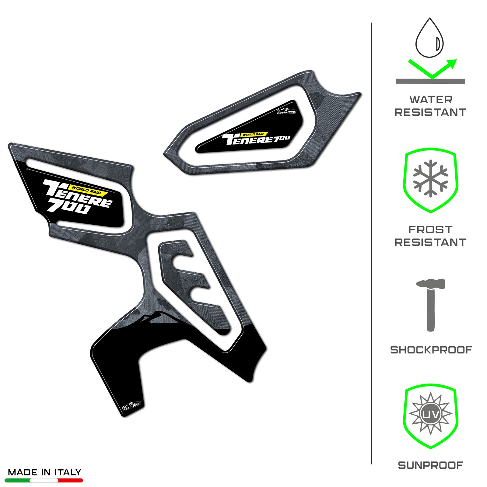 Resin Bike 3D Motorcycle Stickers - Heel Pads | Yamaha Tenere 700 World Raid 2022>2025 - Pyramid Motorcycle Accessories
