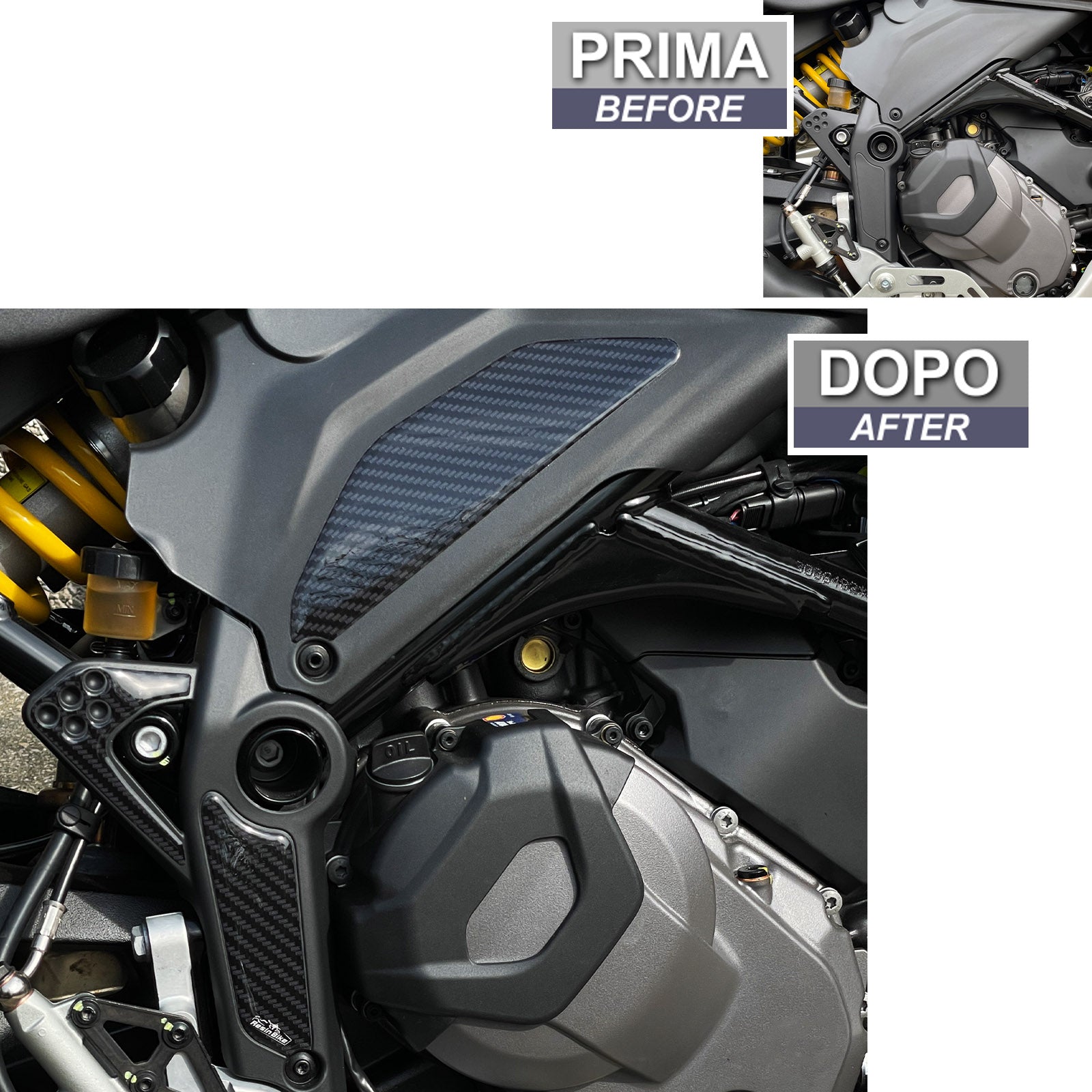 Resin Bike 3D Motorcycle Stickers - Heel Pads | Ducati Desert X 2022>2026 - Pyramid Motorcycle Accessories