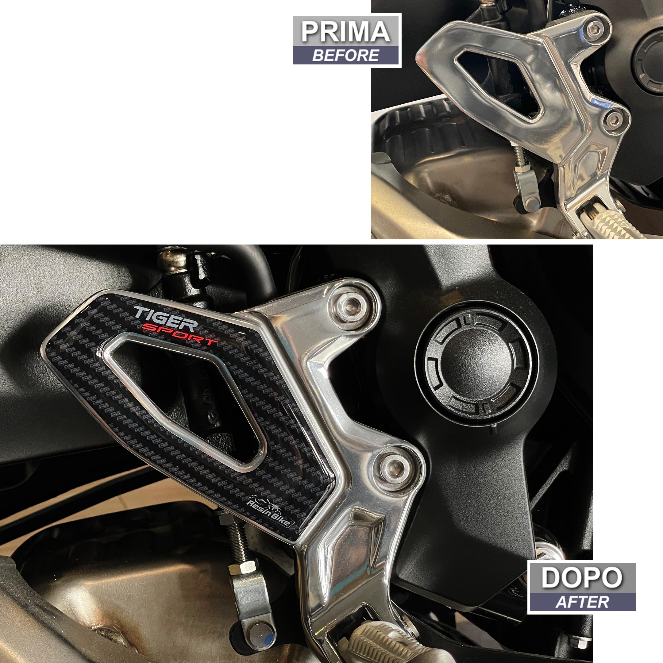 Resin Bike 3D Motorcycle Stickers - Heel Pads | Triumph Tiger Sport 660/800 2022>2025 - Pyramid Motorcycle Accessories