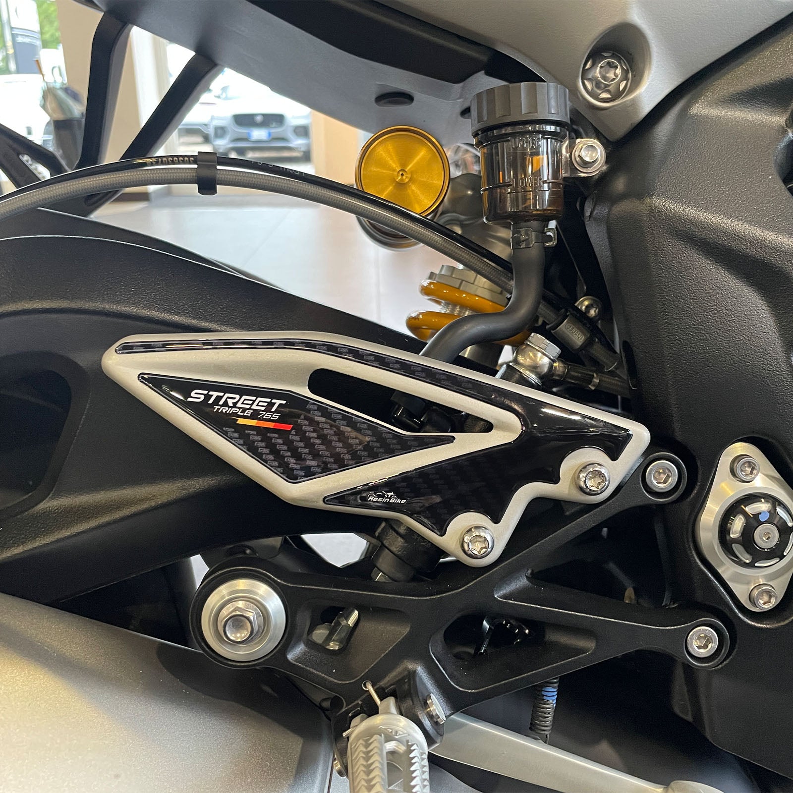 Resin Bike 3D Motorcycle Stickers - Heel Pads | Triumph Street Triple 765 RS 2023>2025 - Pyramid Motorcycle Accessories