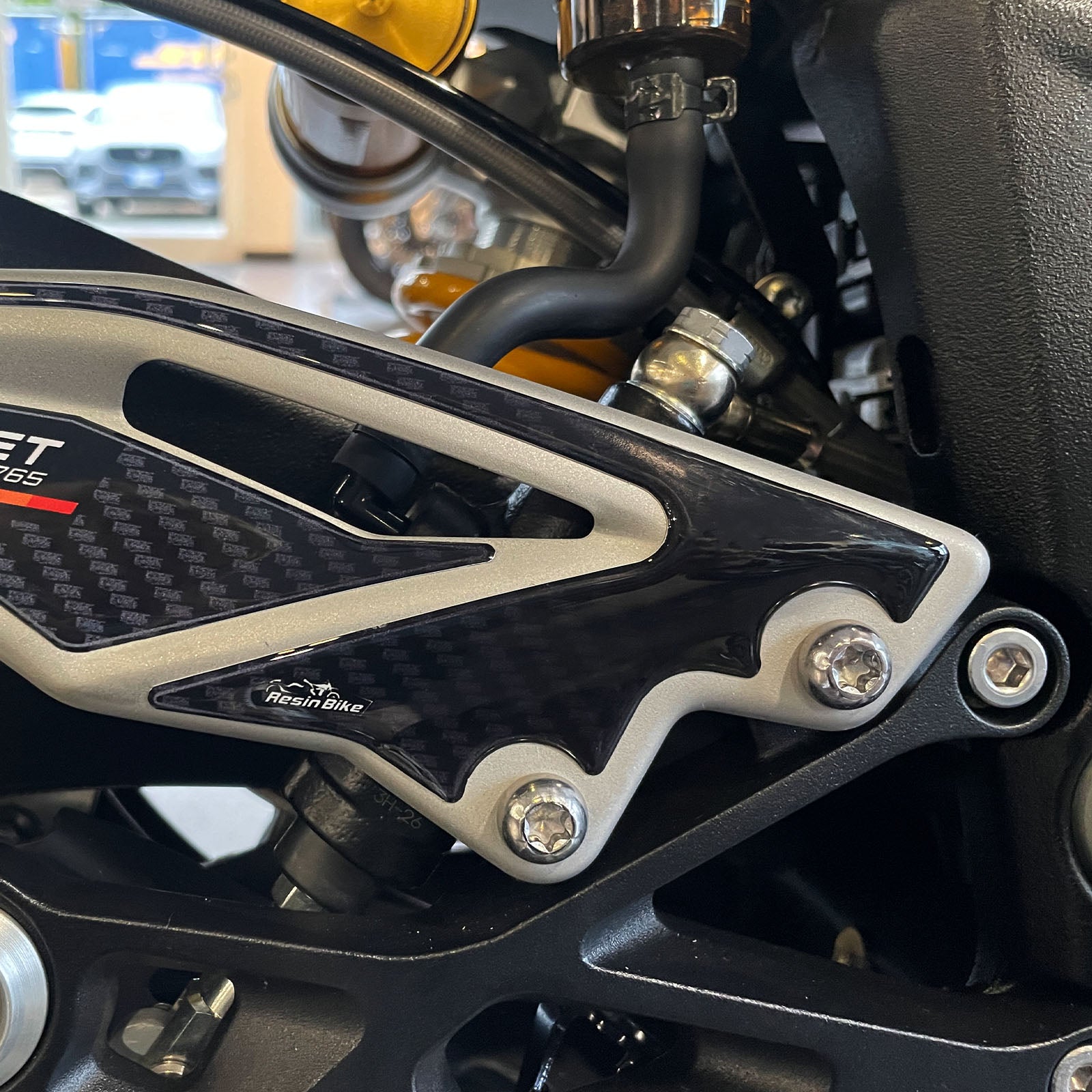 Resin Bike 3D Motorcycle Stickers - Heel Pads | Triumph Street Triple 765 RS 2023>2025 - Pyramid Motorcycle Accessories