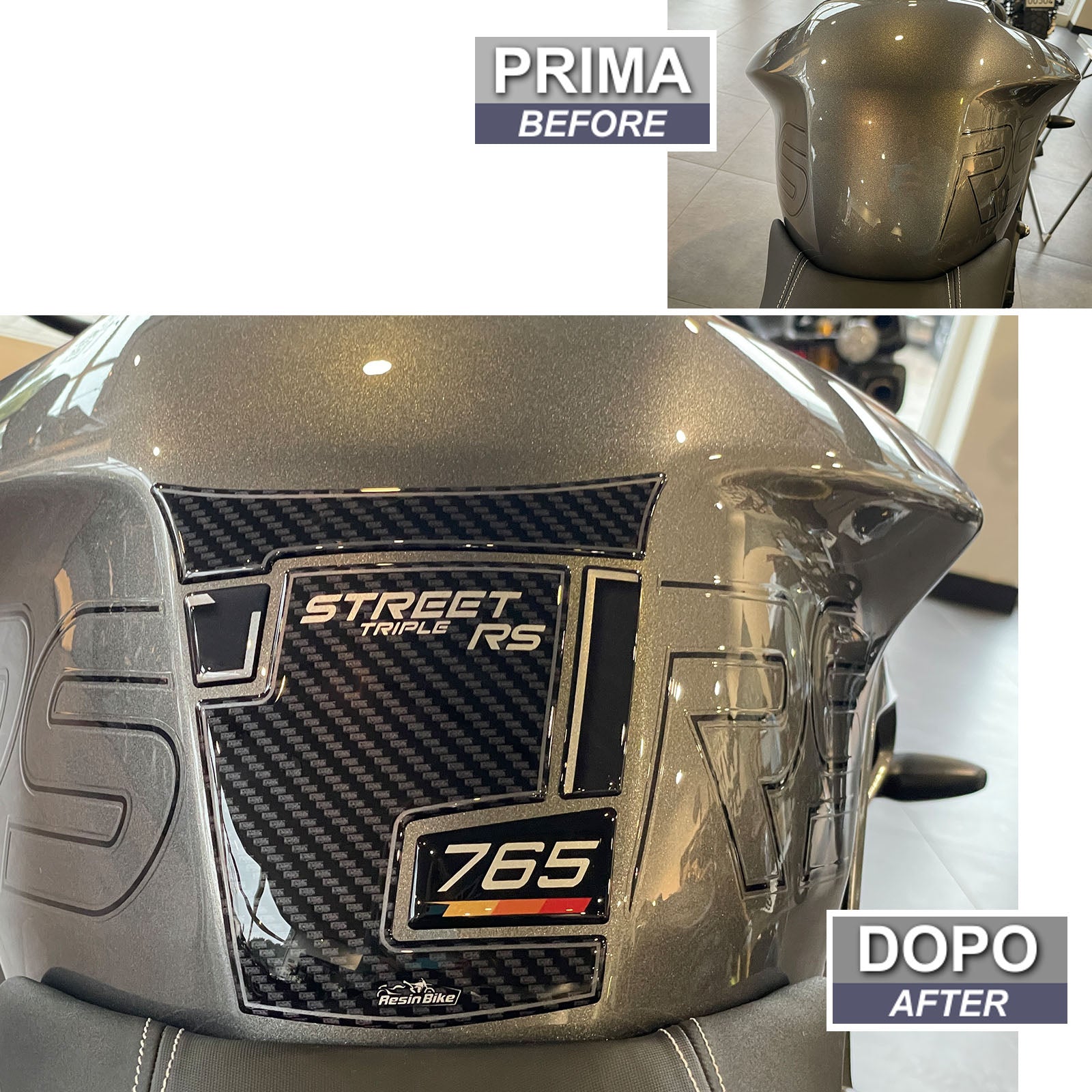 Resin Bike 3D Motorcycle Stickers - Tank Pad | Triumph Street Triple 765 RS 2023>2025 - Pyramid Motorcycle Accessories