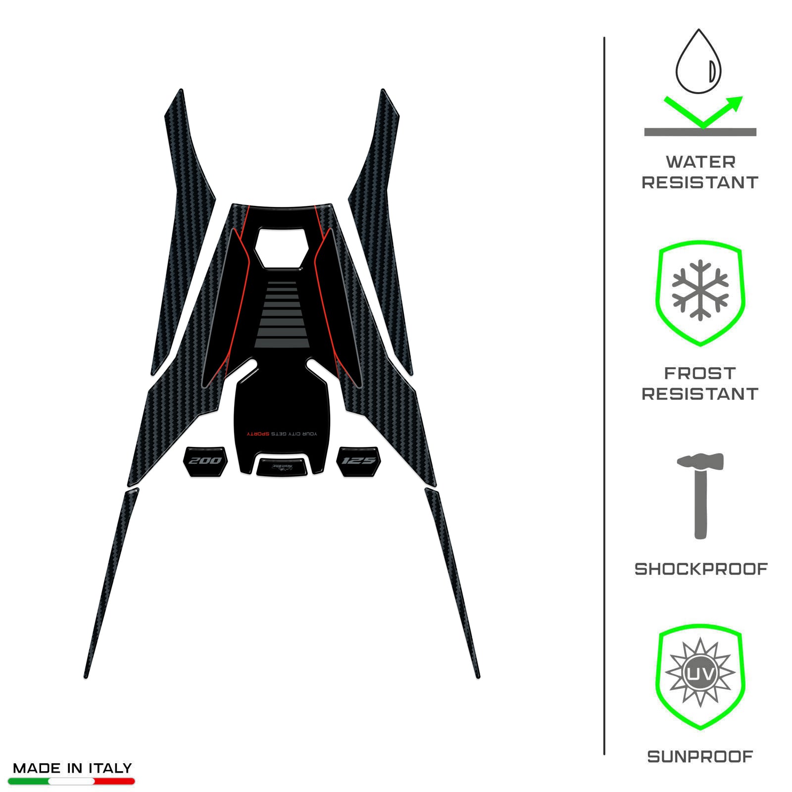 Resin Bike 3D Motorcycle Stickers - Central Tunnel | Aprilia SR 125/200 2022>2025 - Pyramid Motorcycle Accessories