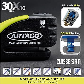 Artago 30X Disc Lock with Alarm - 10mm Pin - Sold Secure Certified - Shop name