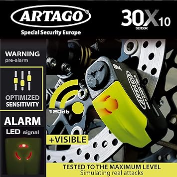 Artago 30X Disc Lock with Alarm - 10mm Pin - Sold Secure Certified - Shop name
