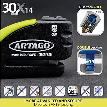 Artago 30X Disc Lock with Alarm - 14mm Pin - Sold Secure Certified - Shop name
