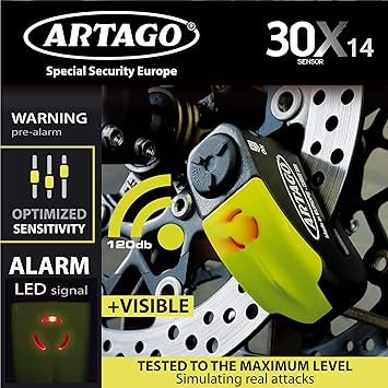 Artago 30X Disc Lock with Alarm - 14mm Pin - Sold Secure Certified - Shop name