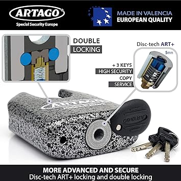 Artago 68 Padlock - Grey - 15mm Shackle - Sold Secure Certified - Shop name