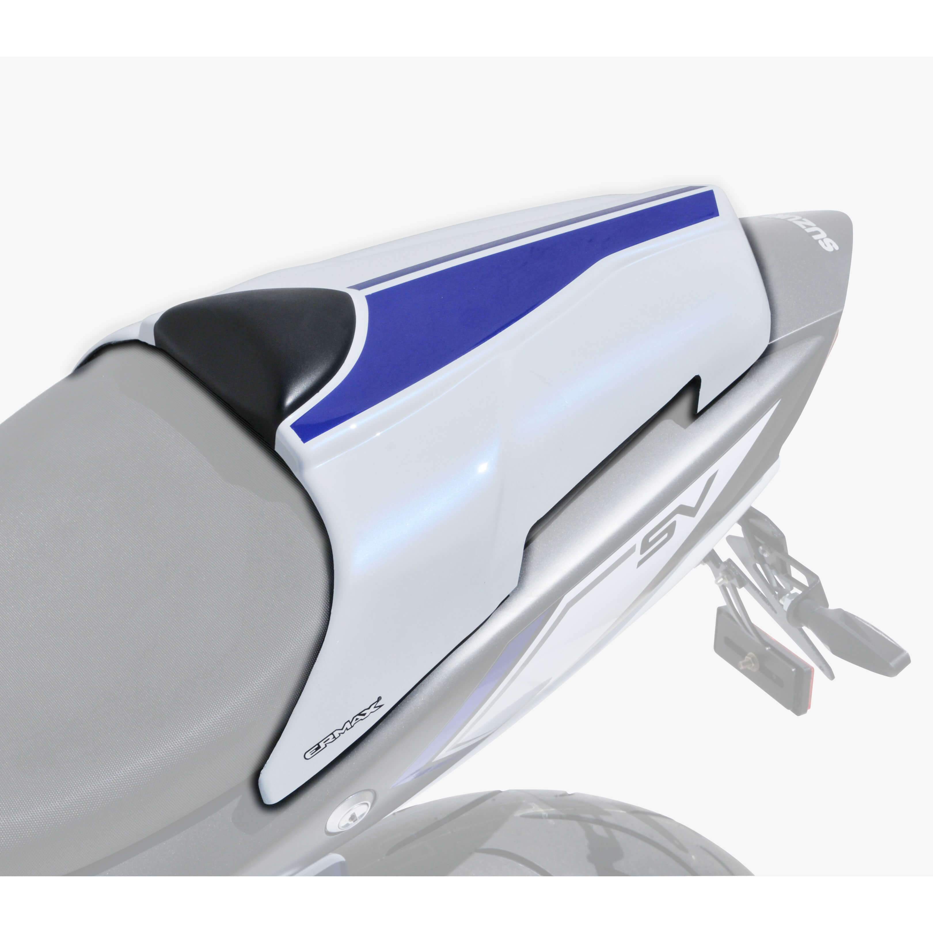 Ermax Seat Cowl | Metallic White/Metallic Blue (Glacier White/Vigour Blue) | Suzuki SV650 2016>2018 - Shop name