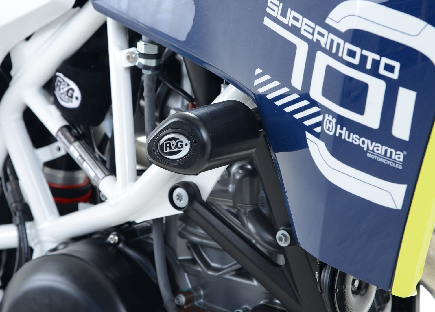R&G Crash Protectors | White | KTM 690 SMC R 2019>2020 & Husqvarna 701 Enduro 2016>2024 & Husqvarna 701 Supermoto 2016>2024