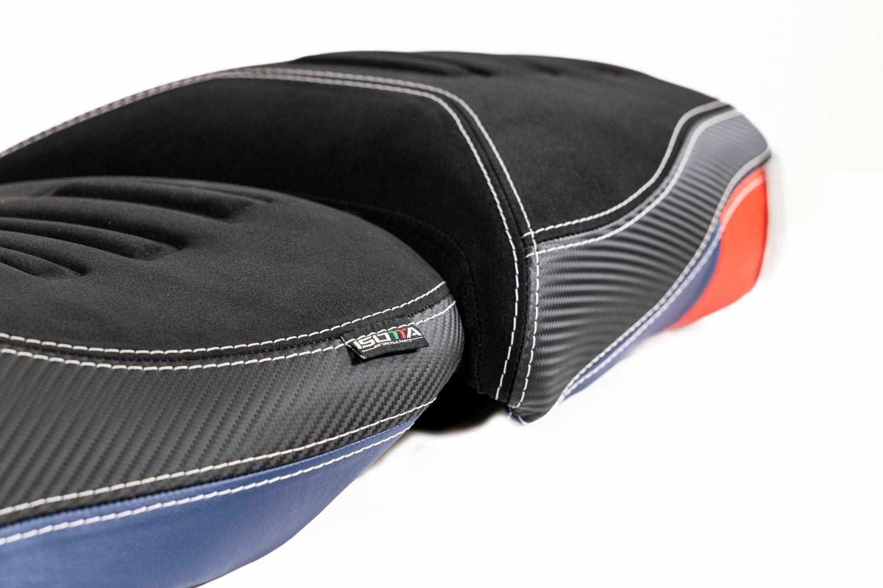 Isotta Comfort Pillion Seat | Black/Blue/Red - Trophy | BMW R 1200 GS Adventure 2013>2019 - Shop name
