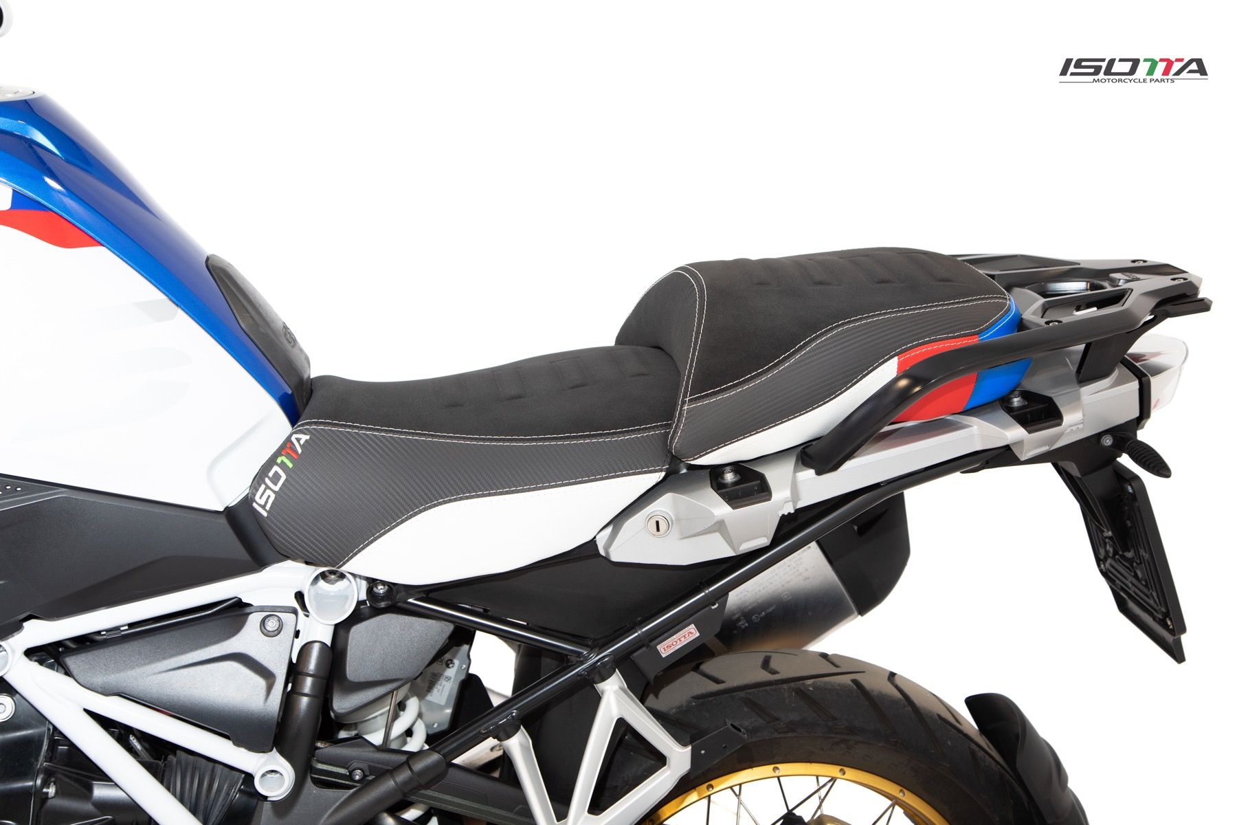 Isotta Comfort Riders Seat | Black/White/Red/Blue - HP | BMW R 1250 GS incl. Adventure 2019>2023 - Shop name