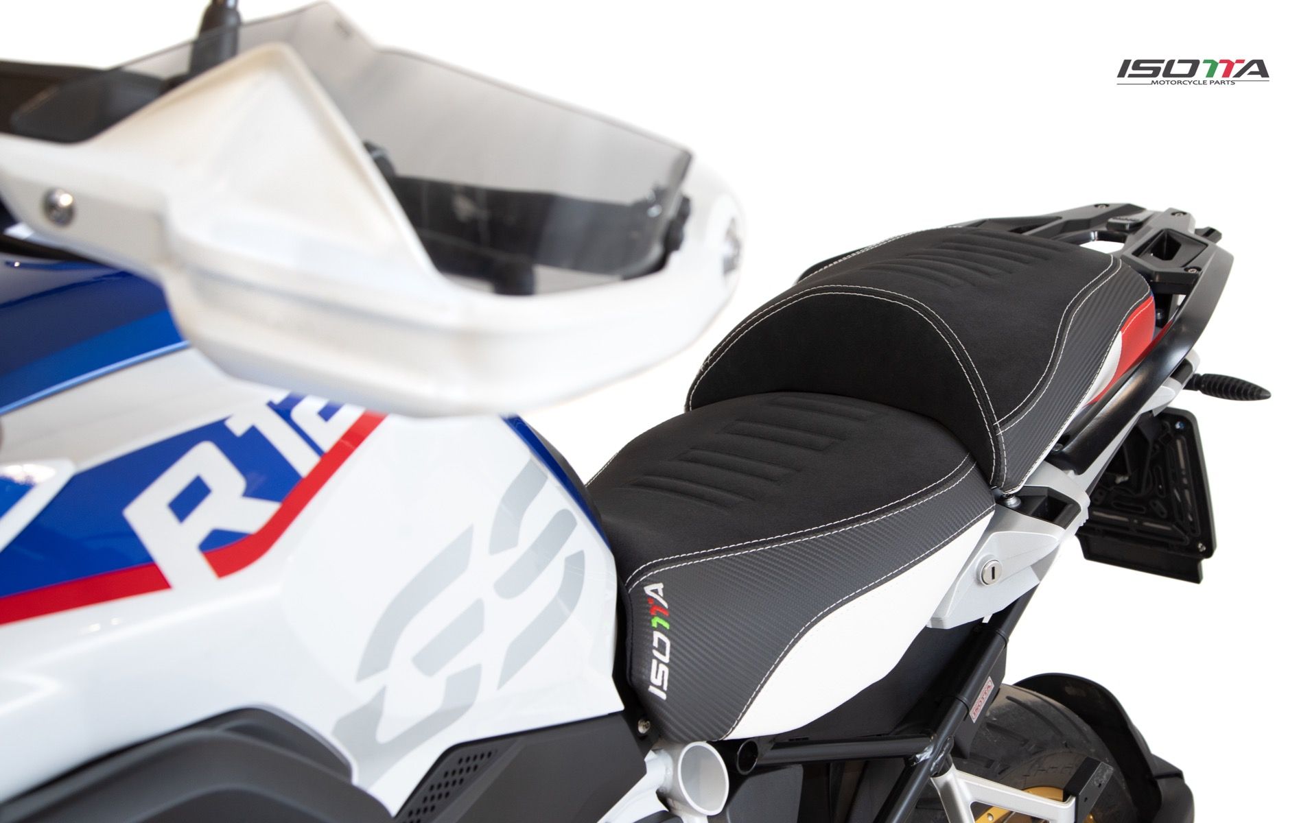 Isotta Comfort Riders Seat | Black/White/Red/Blue - HP | BMW R 1250 GS incl. Adventure 2019>2023 - Shop name