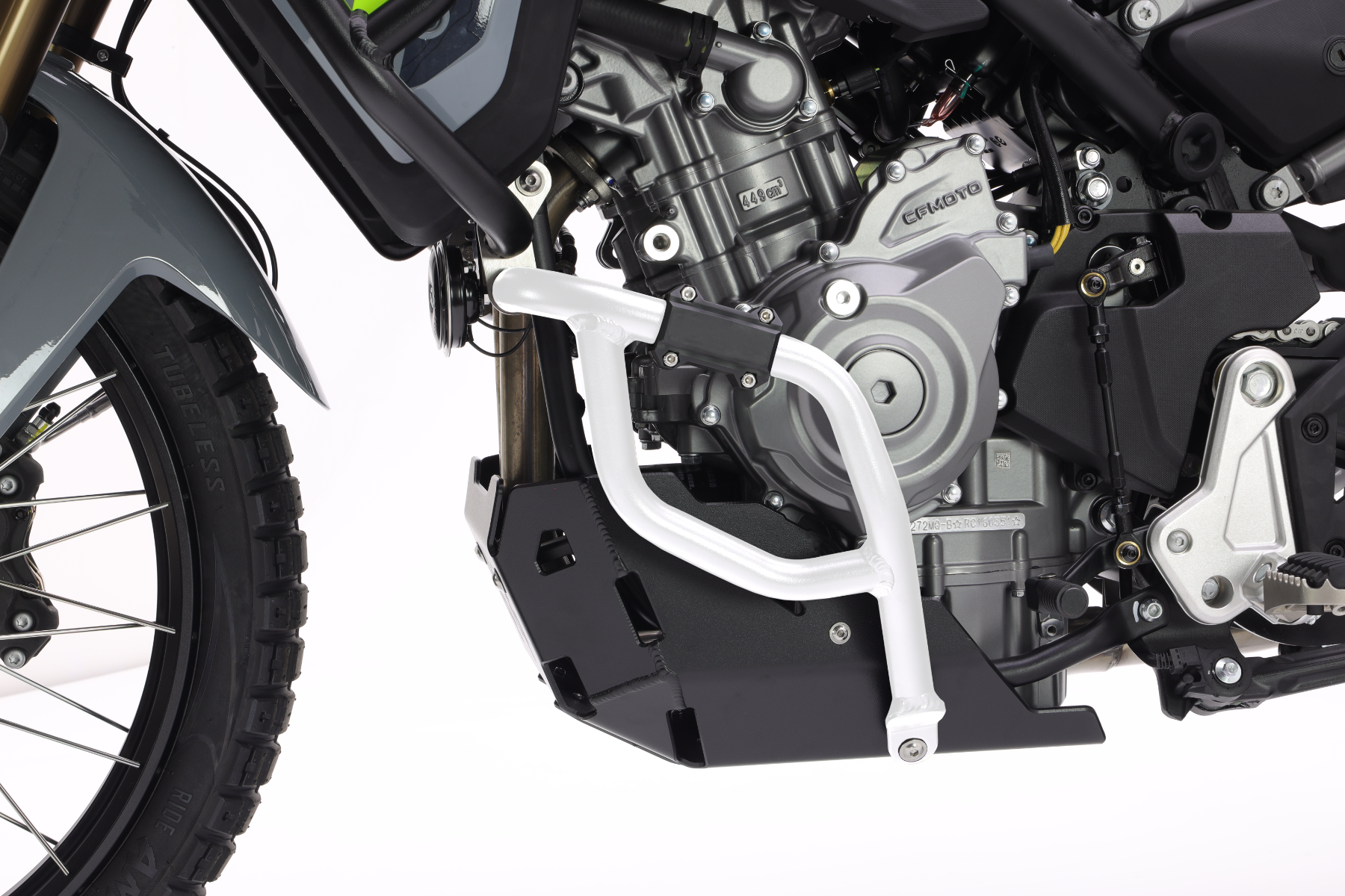 Isotta Lower Crash Protection Bars | White | CFMoto 450 MT 2024 - Shop name