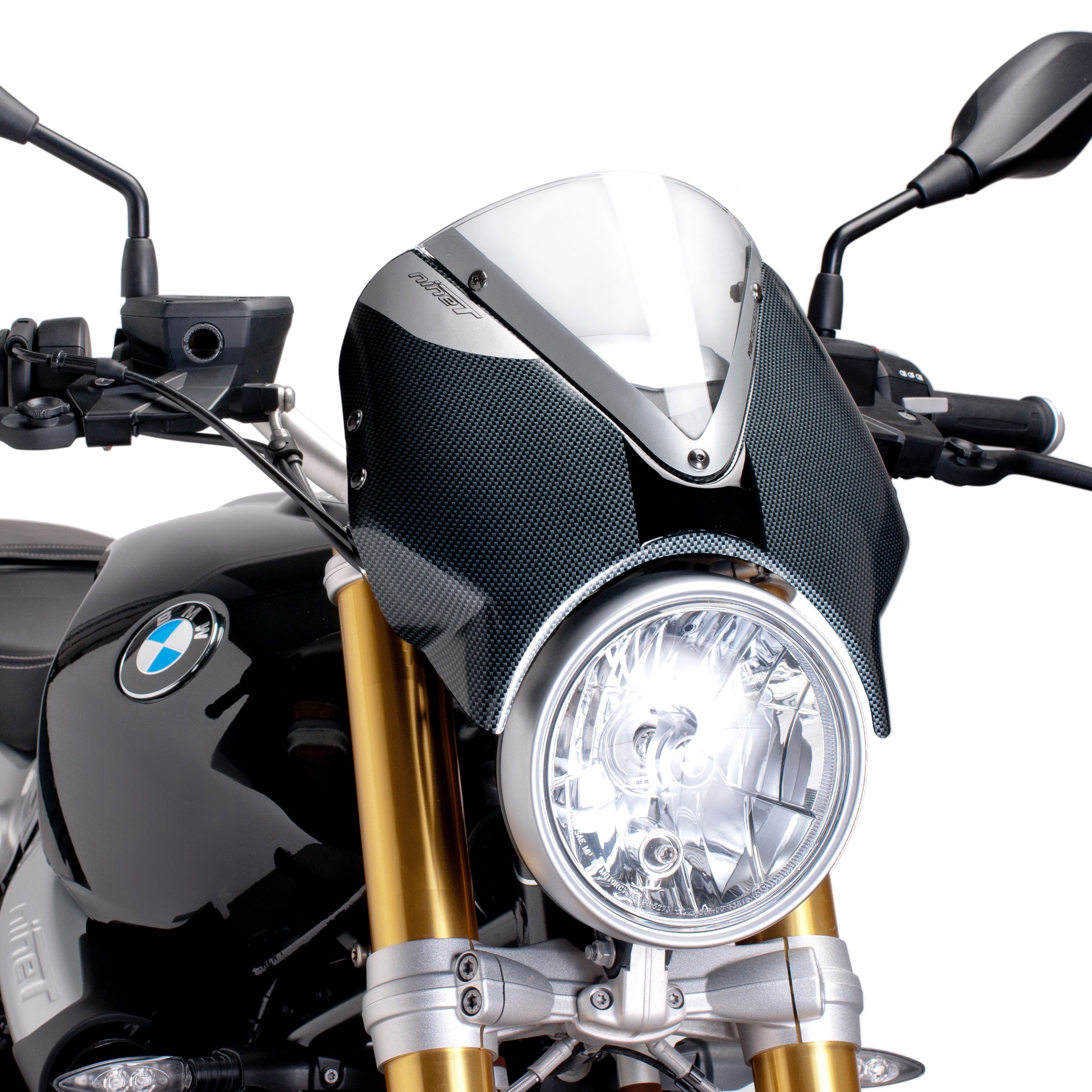 Puig Retrovision Nose Fairing | Carbon Look with Clear Screen | BMW R nineT 2014>2024 - Pyramid Motorcycle Accessories
