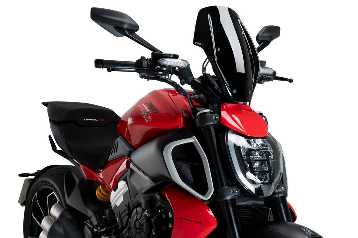 Puig Adjustable Sport Screen | Gloss Black (Opaque) | Ducati Diavel V4 2024>Current - Shop name