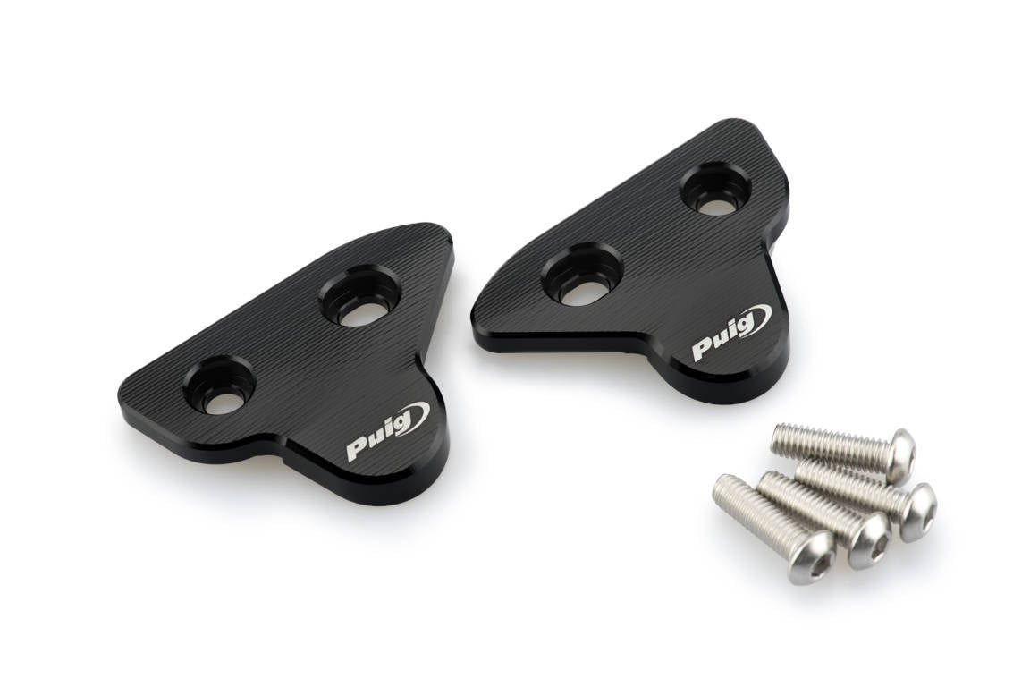 Puig Aluminium Mirror Caps | Black | Yamaha YZF-R7 2022>Current - Shop name