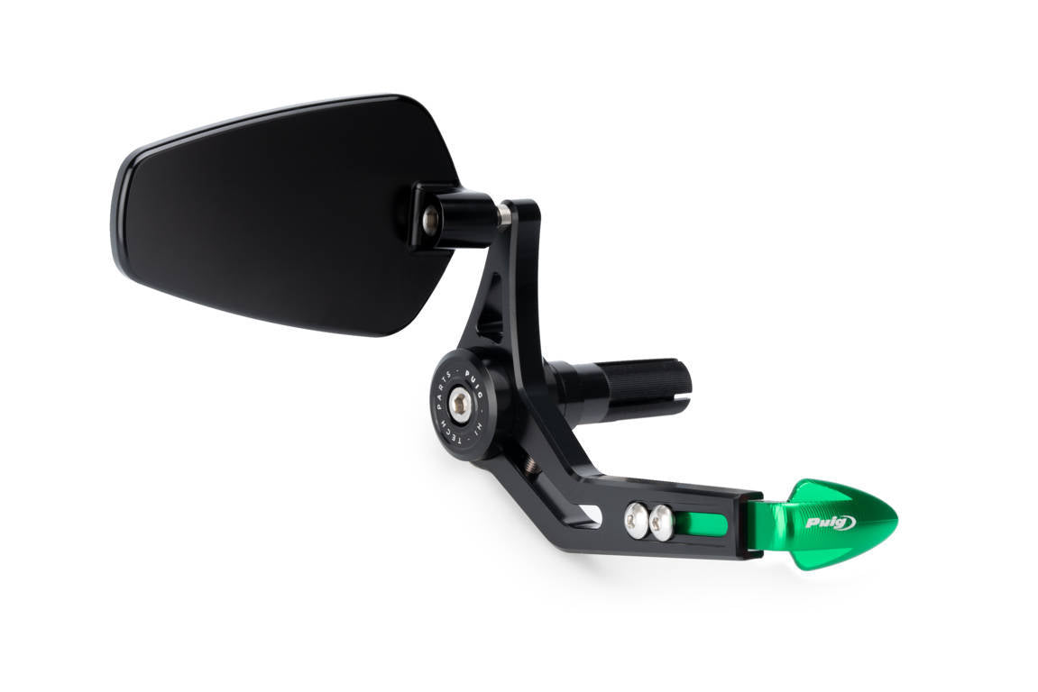 Puig Pro Brake Lever Protector with Mirror | Black/Green - Shop name