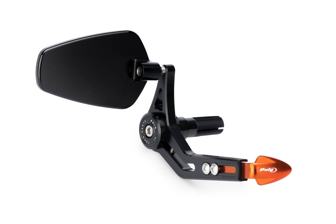 Puig Pro Brake Lever Protector with Mirror | Black/Orange - Shop name