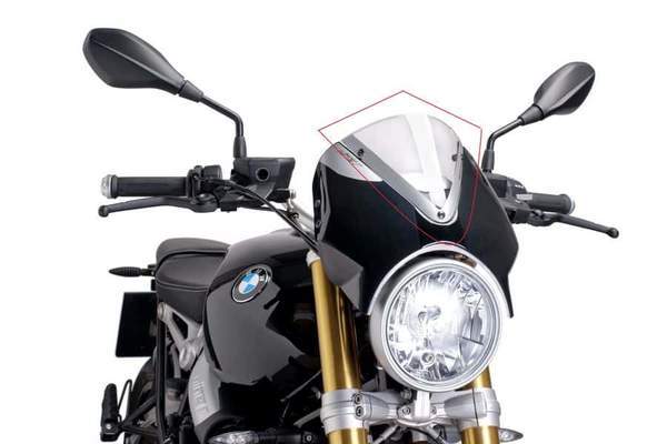 Puig Retrovision Nose Fairing | Black with Clear Screen | BMW R nineT 2014>2020 - Shop name